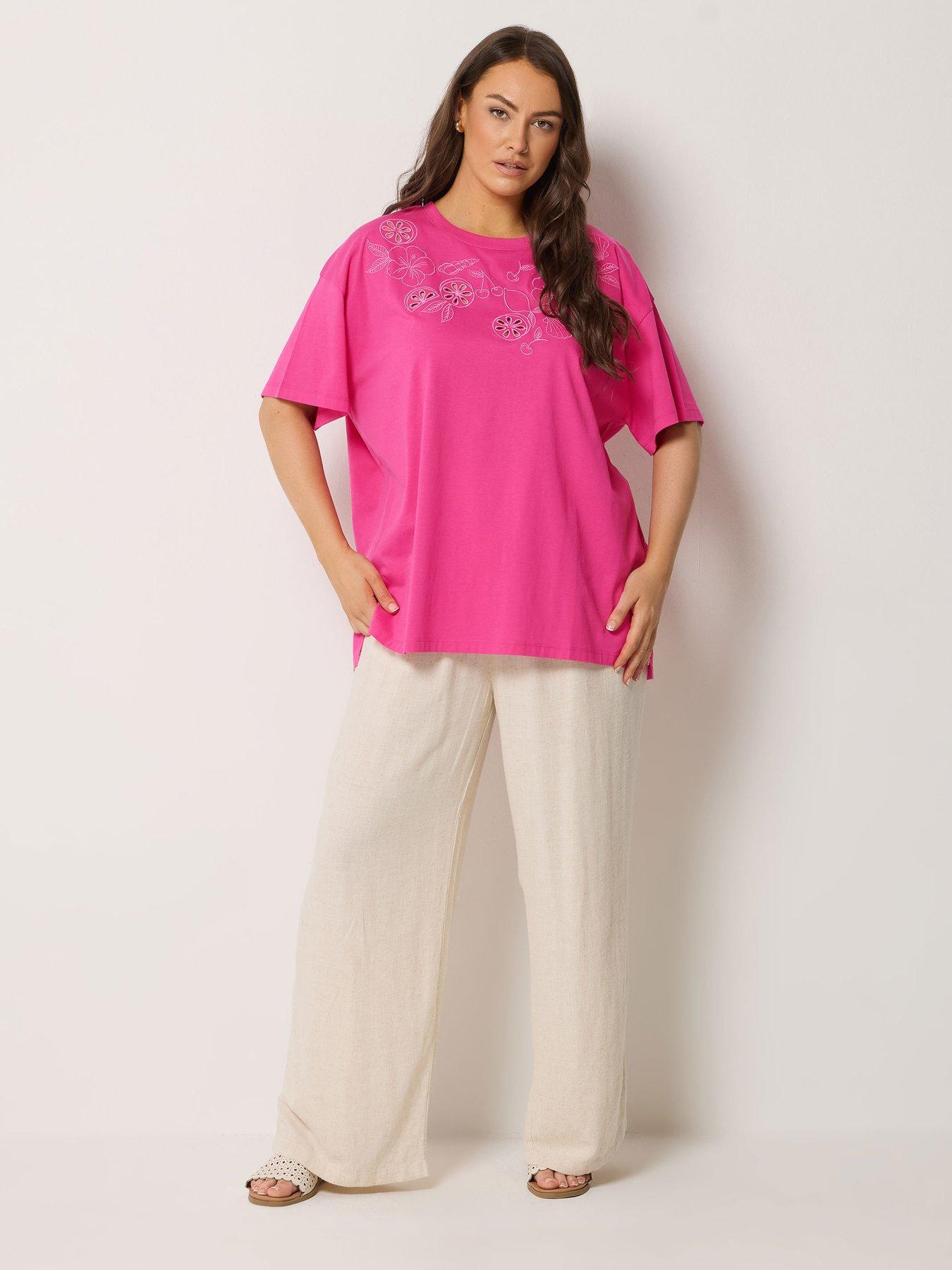 yours-curve-applique-fruit-print-t-shirt-pinkback