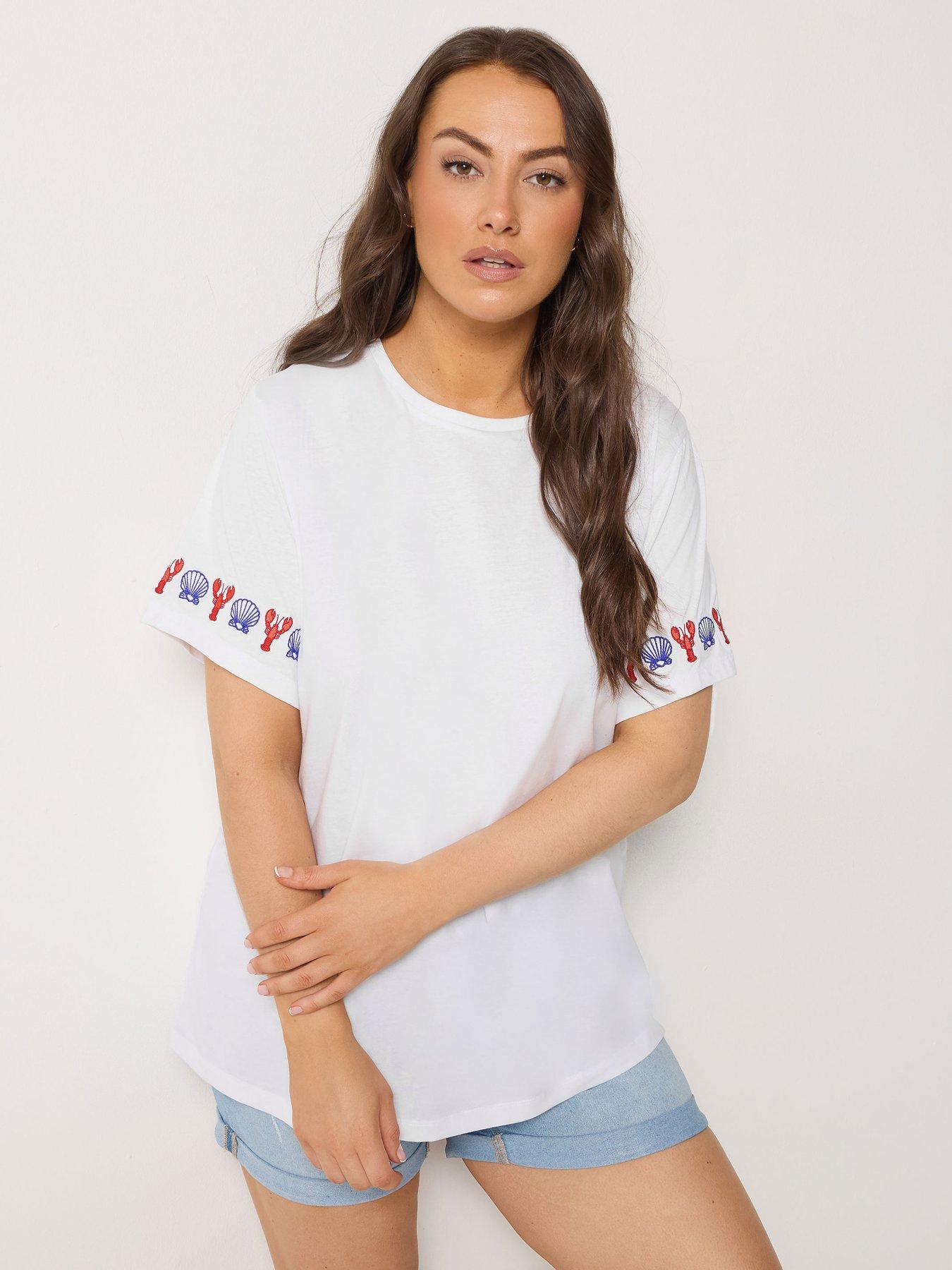 Image 1 of 5 of Yours Curve Printed Embroidery T-Shirt