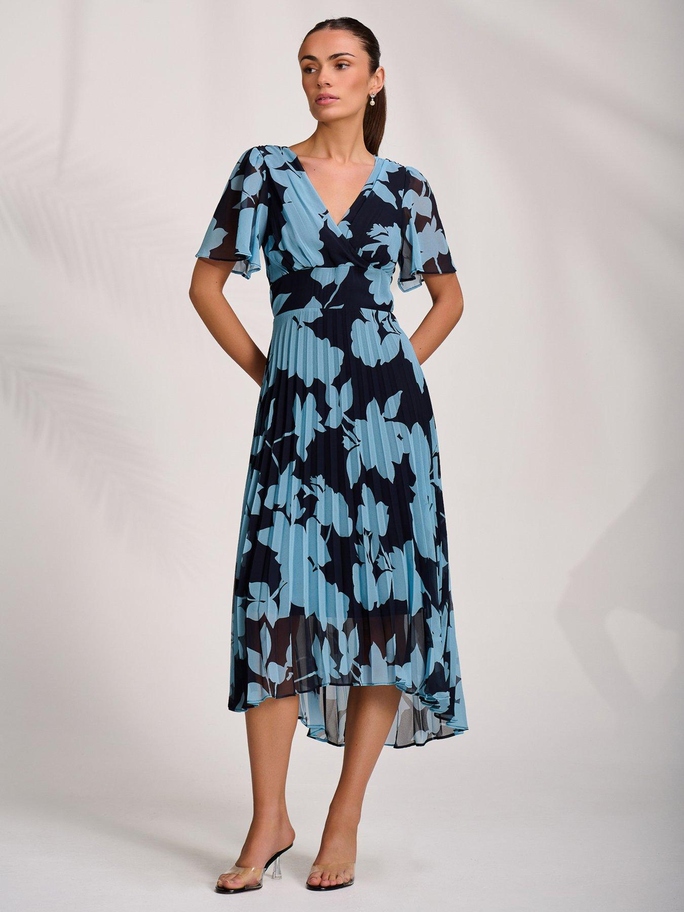 Jolie Moi Pleated Chiffon Maxi Dress - Blue