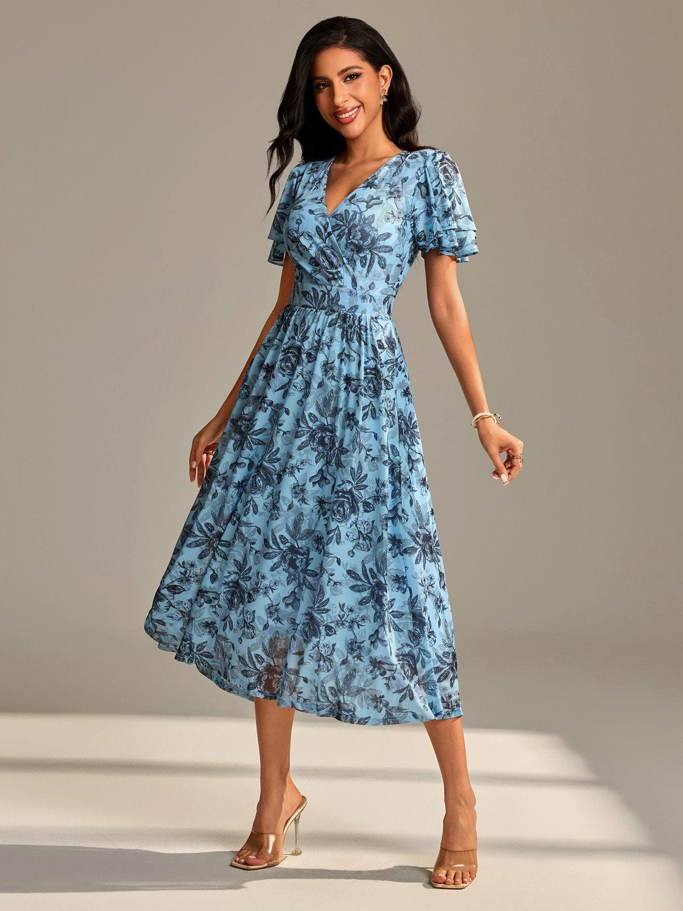 Jolie Moi Flutter Sleeve Mesh Maxi Dress