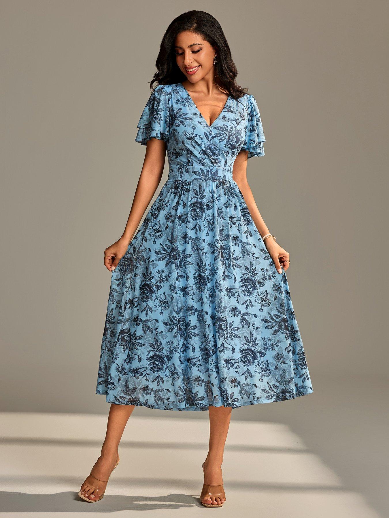 Image 3 of 7 of Jolie Moi Flutter Sleeve Mesh Maxi Dress