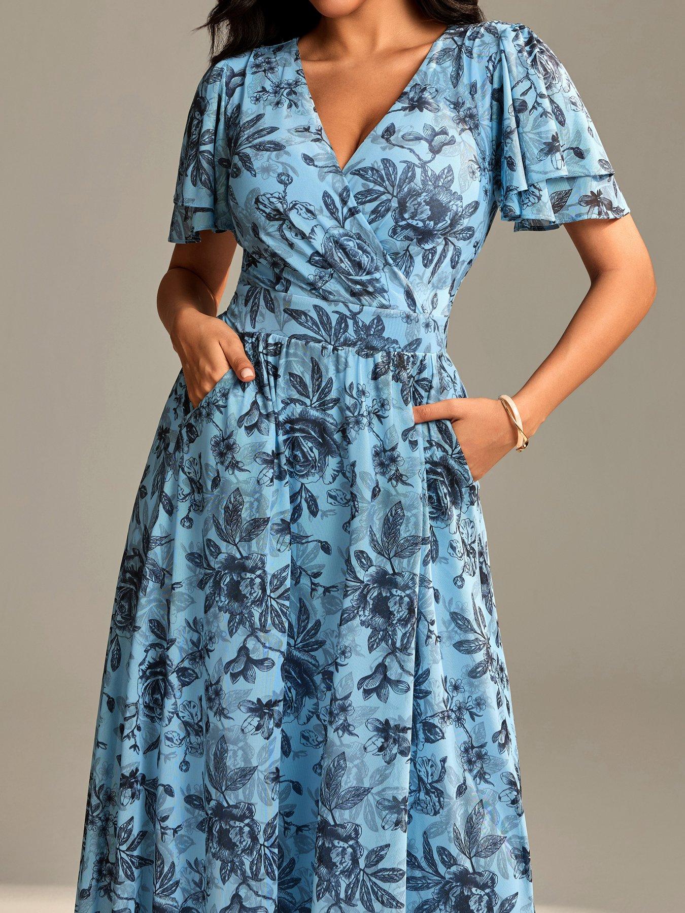 Image 4 of 7 of Jolie Moi Flutter Sleeve Mesh Maxi Dress