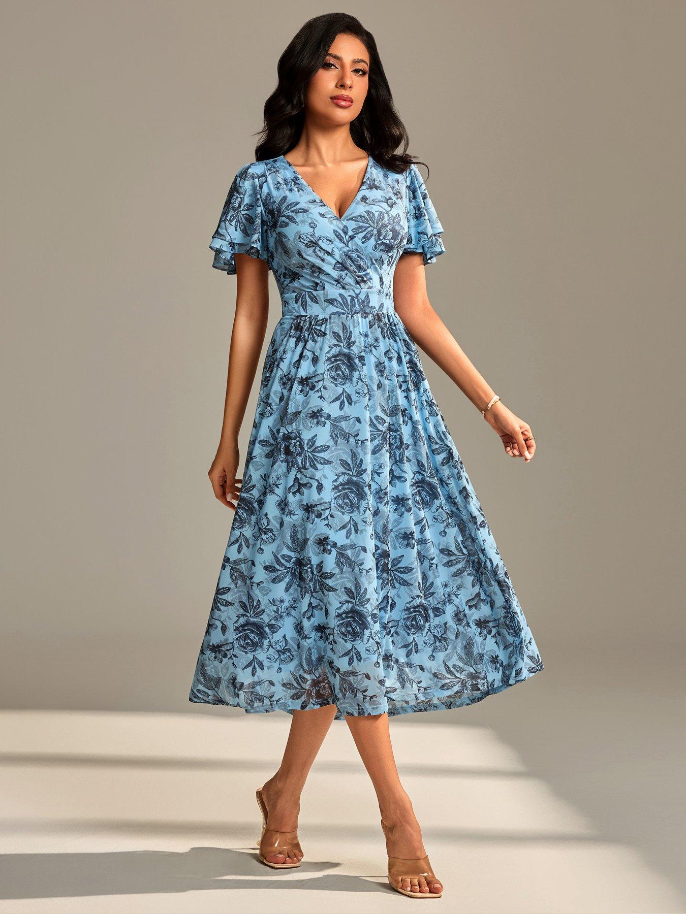 Image 5 of 7 of Jolie Moi Flutter Sleeve Mesh Maxi Dress