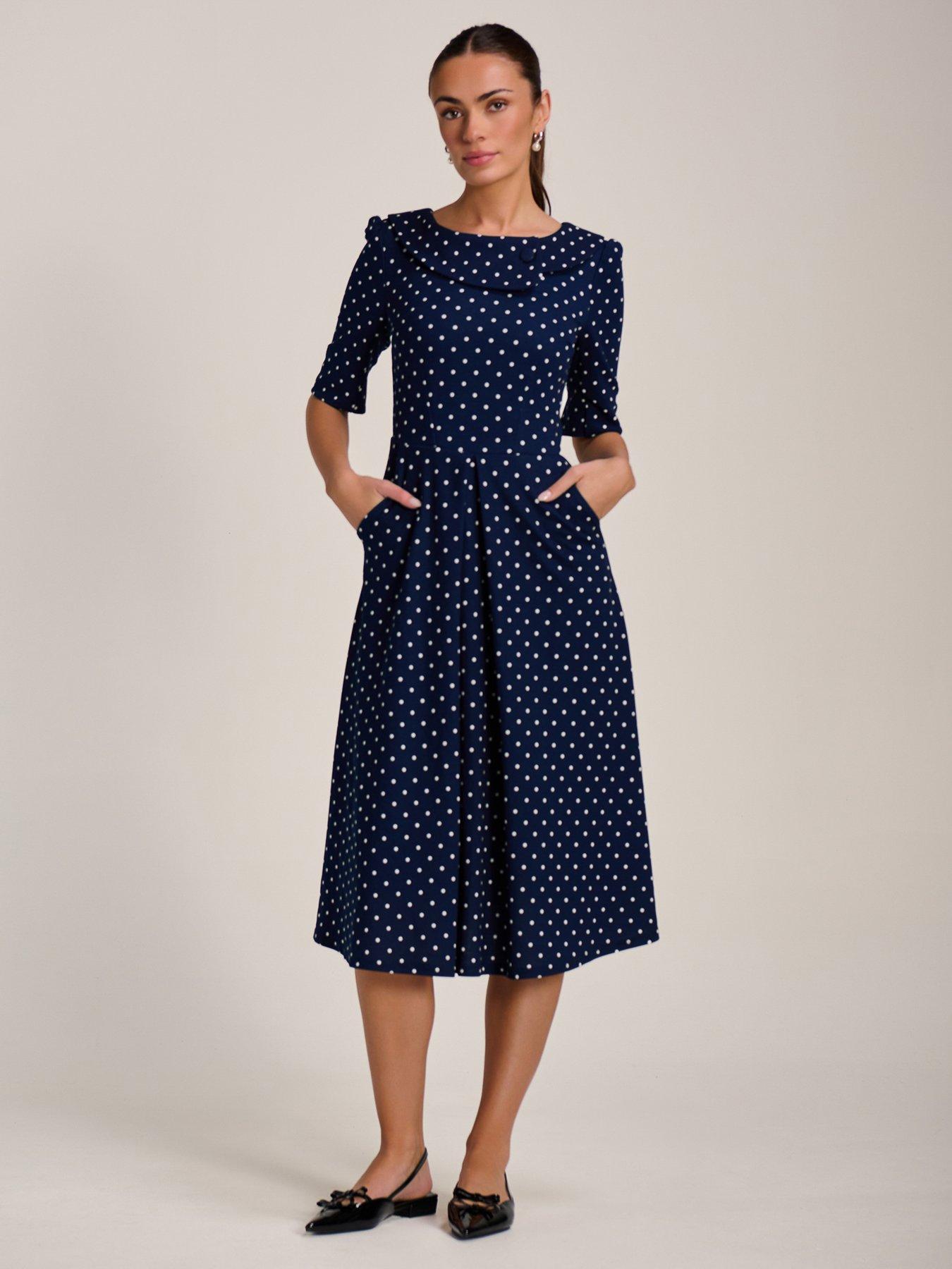 Image 1 of 7 of Jolie Moi Printed Scuba Fold Collar Midi Dress