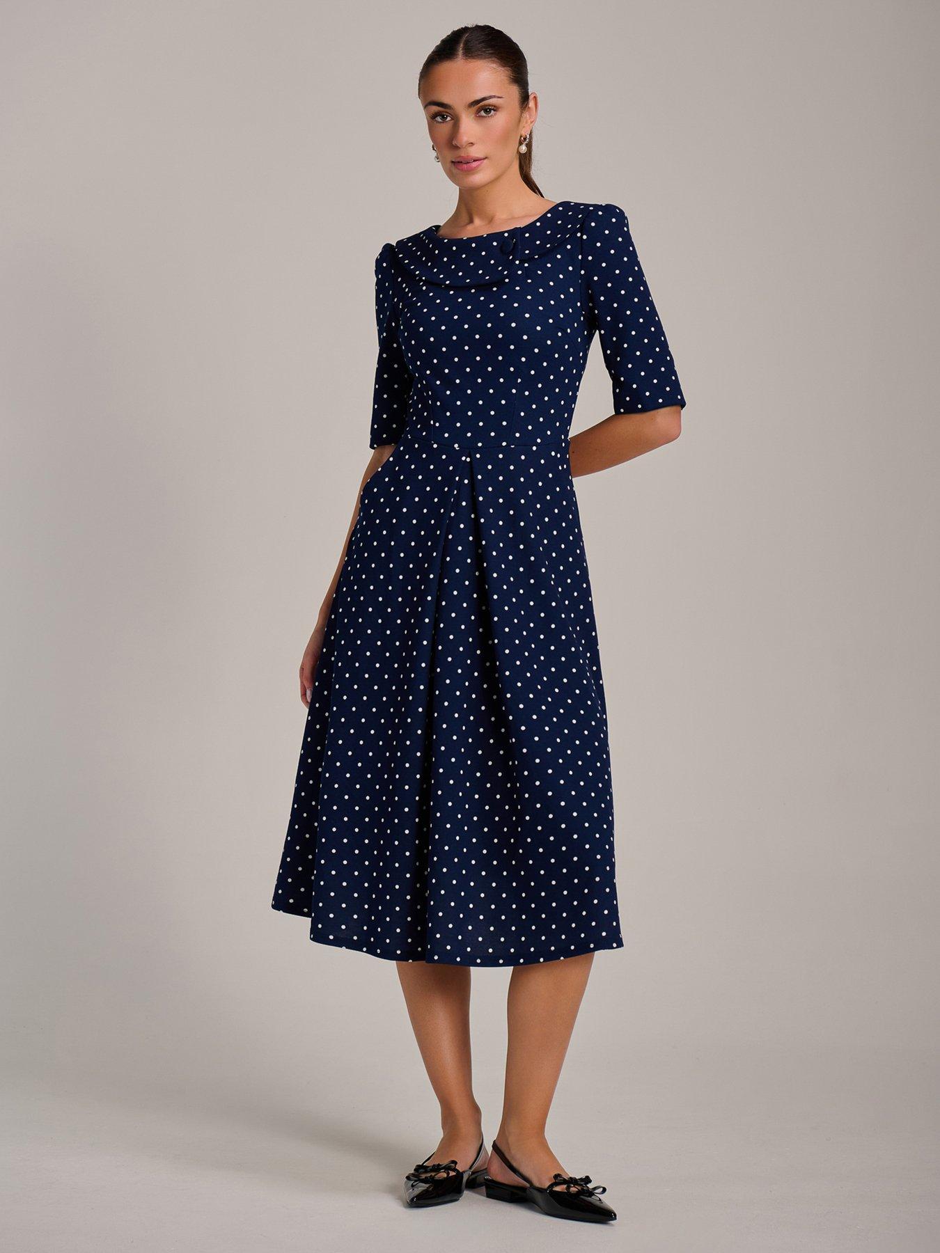 Image 3 of 7 of Jolie Moi Printed Scuba Fold Collar Midi Dress