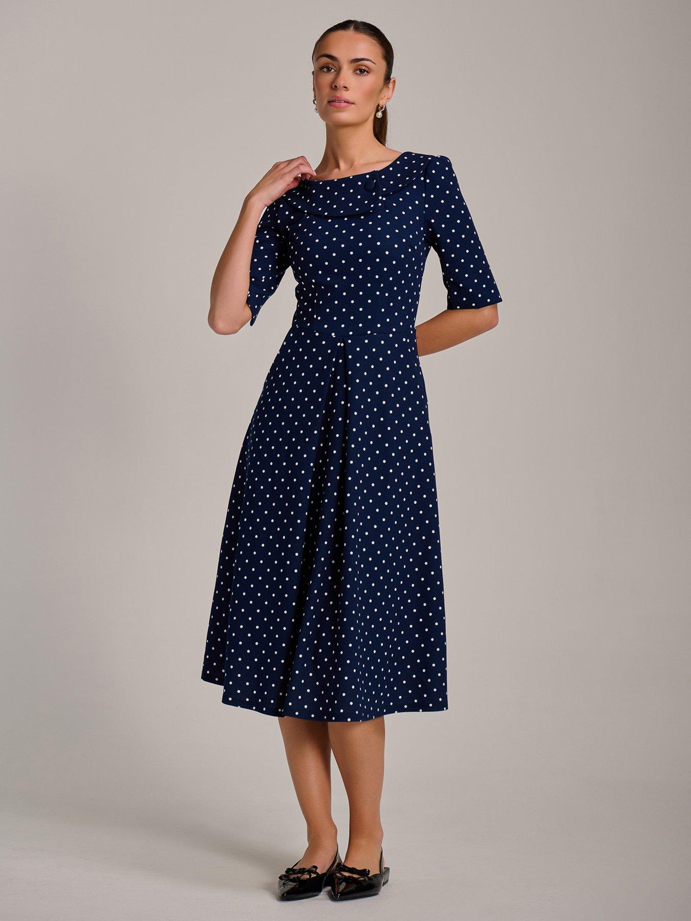 Image 5 of 7 of Jolie Moi Printed Scuba Fold Collar Midi Dress