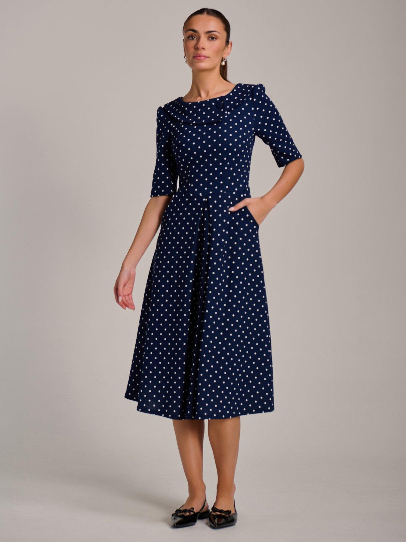 Image 6 of 7 of Jolie Moi Printed Scuba Fold Collar Midi Dress
