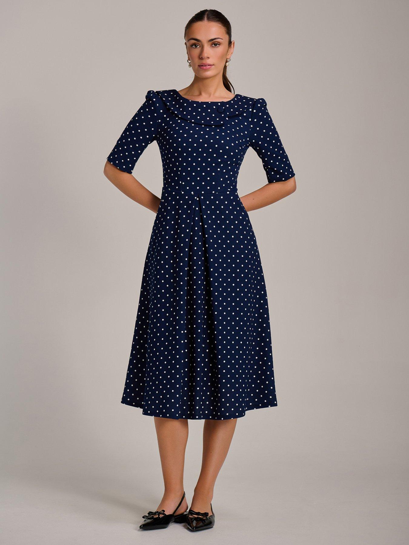 Image 7 of 7 of Jolie Moi Printed Scuba Fold Collar Midi Dress