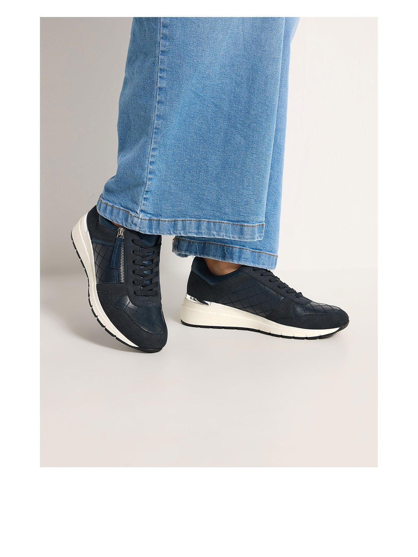 Yours Wide Fit Metal Clip Quilted Wedges - Blue