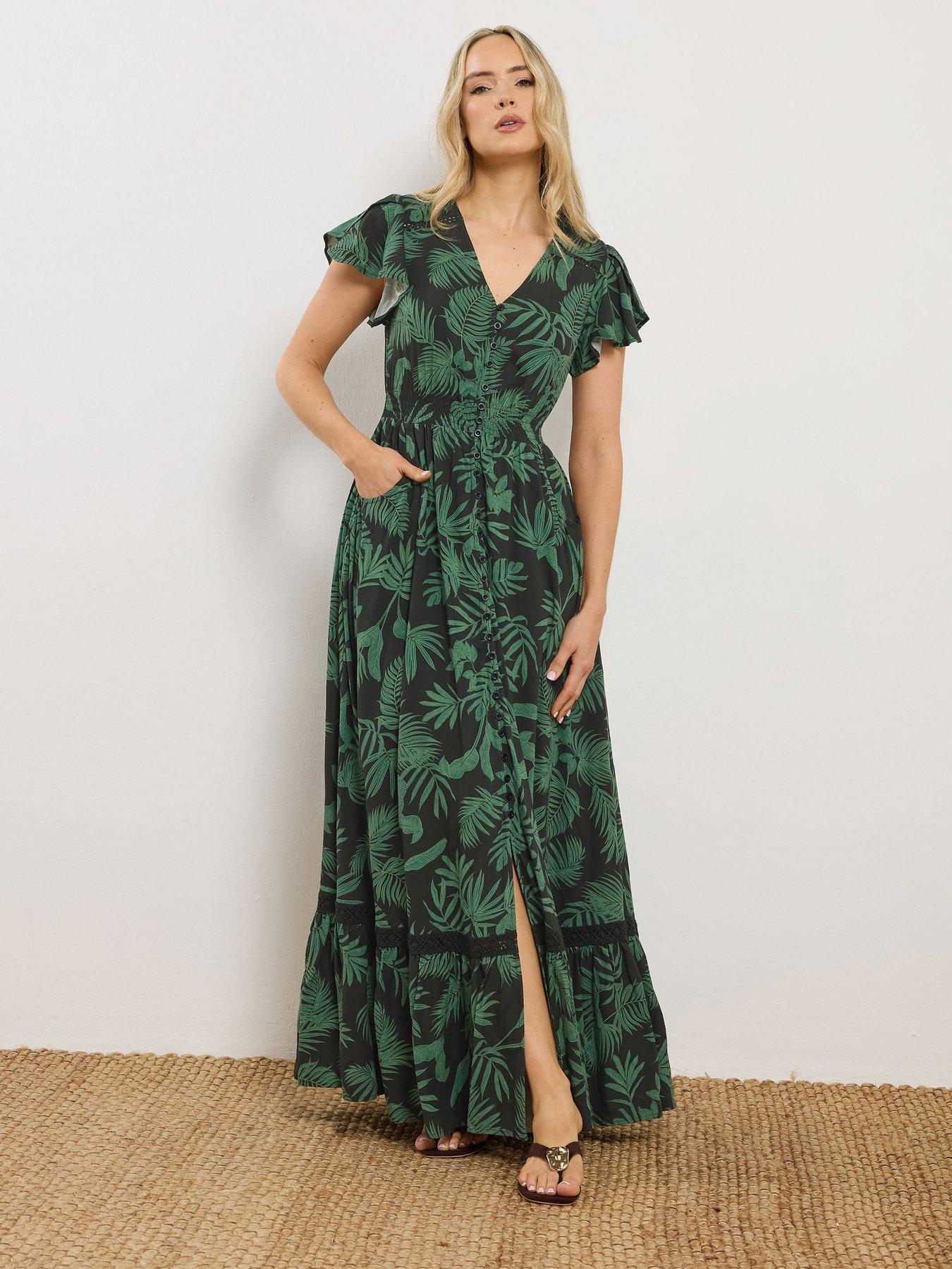 Long Tall Sally Tall Leaf Button Through Maxi Dress