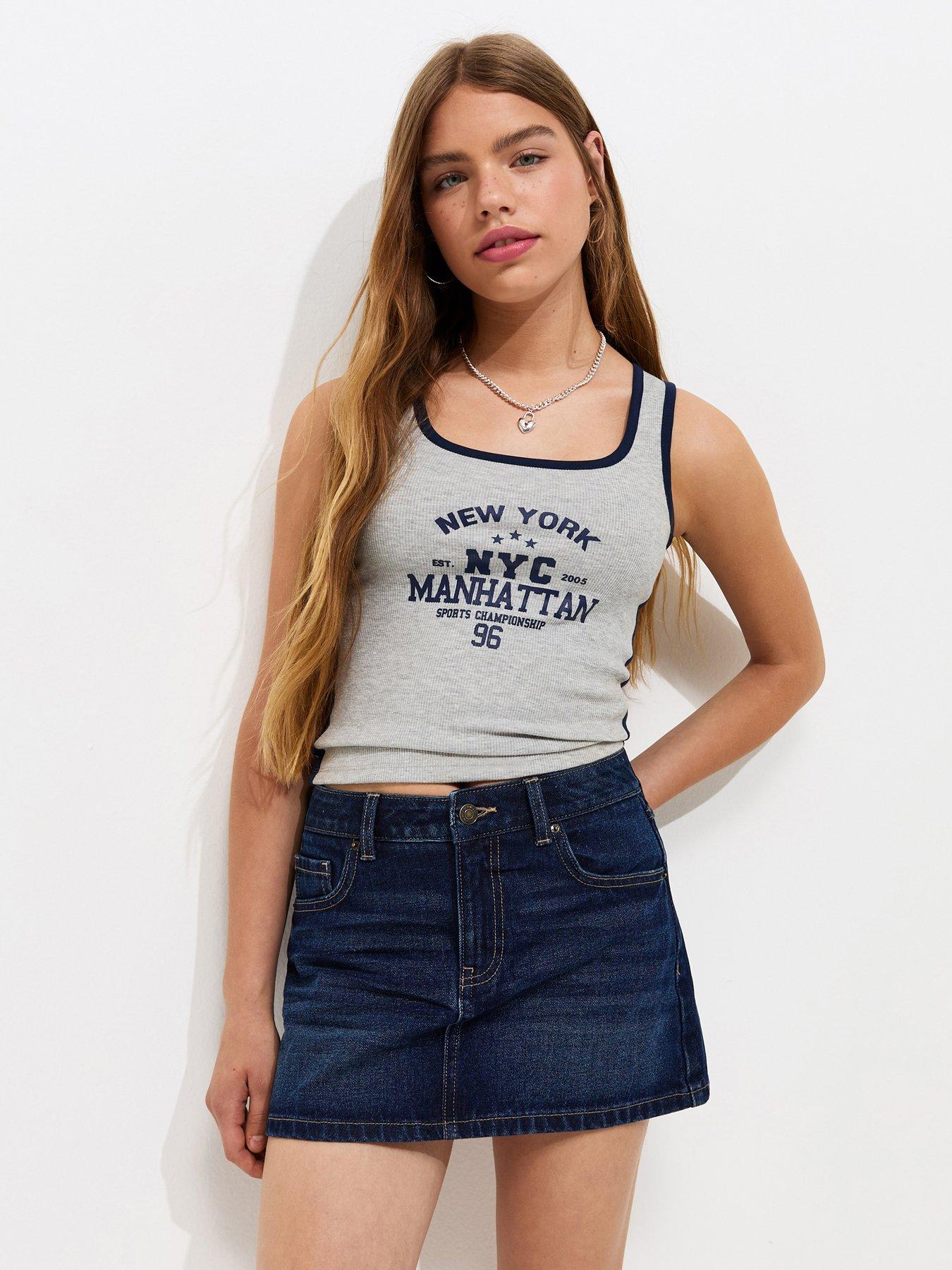 New Look 915 Girls Distressed Denim Mini Skort - Dark Blue