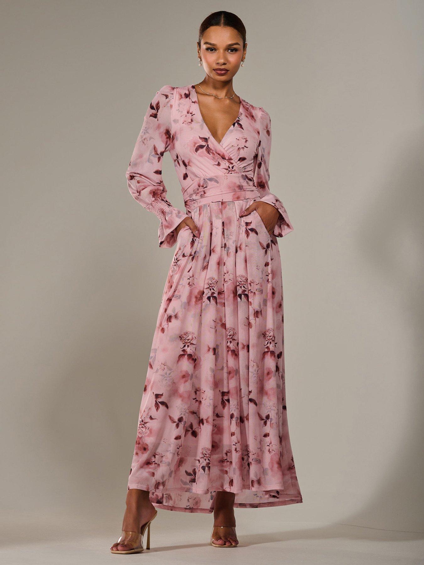 Jolie Moi Long Sleeve Mesh Maxi Dress