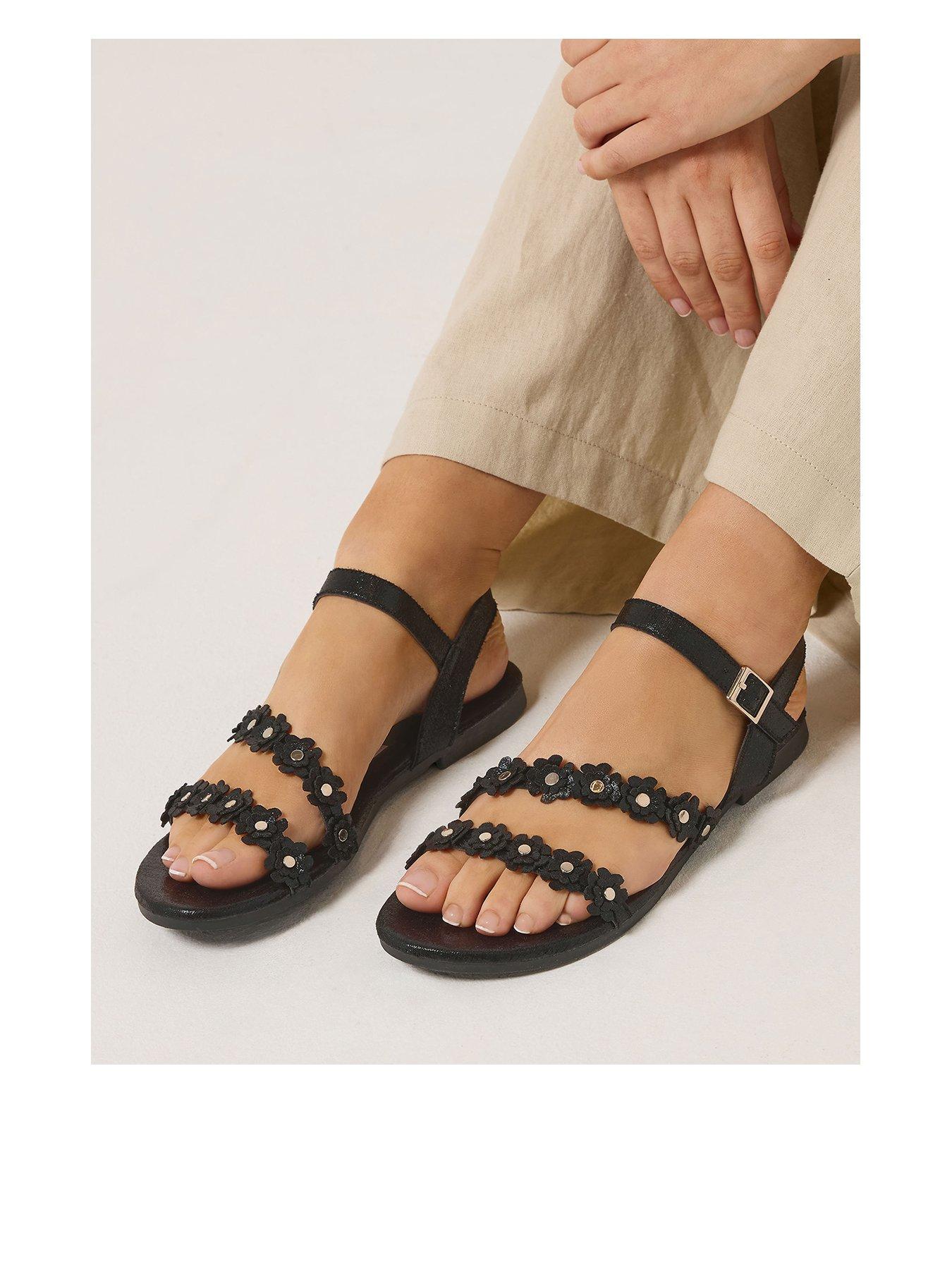 yours-extra-wide-fit-ditsy-floral-flat-sandal-black