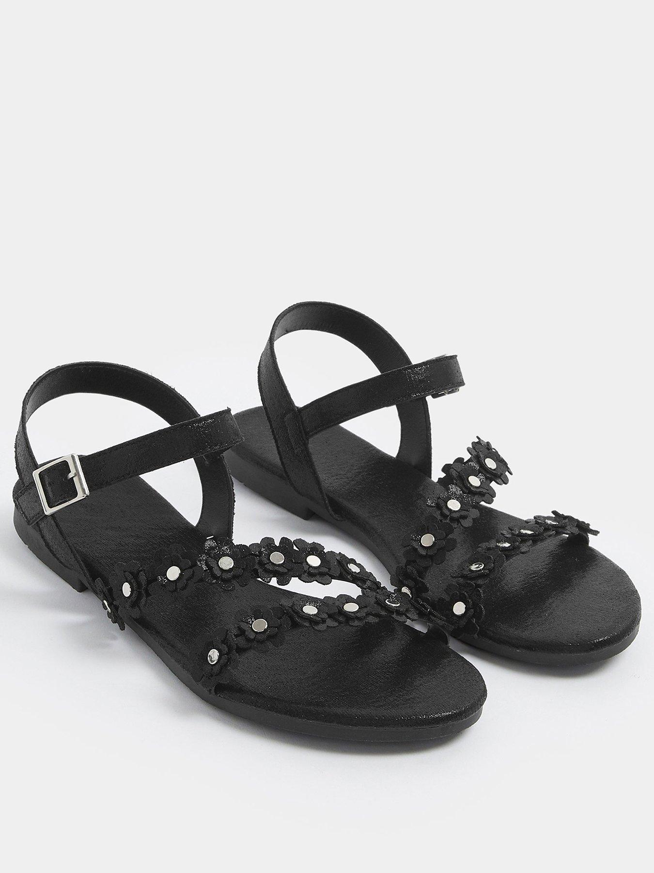 yours-extra-wide-fit-ditsy-floral-flat-sandal-blackstillFront