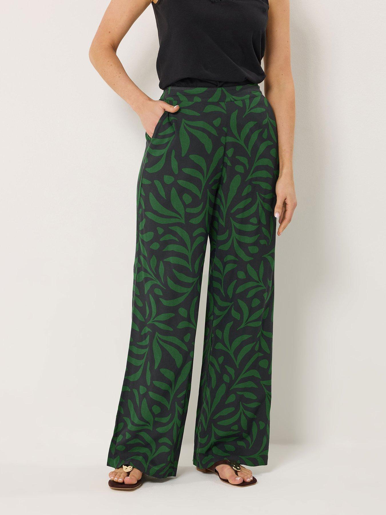 Long Tall Sally Palm Print Wide Leg Trousers 34" - Black