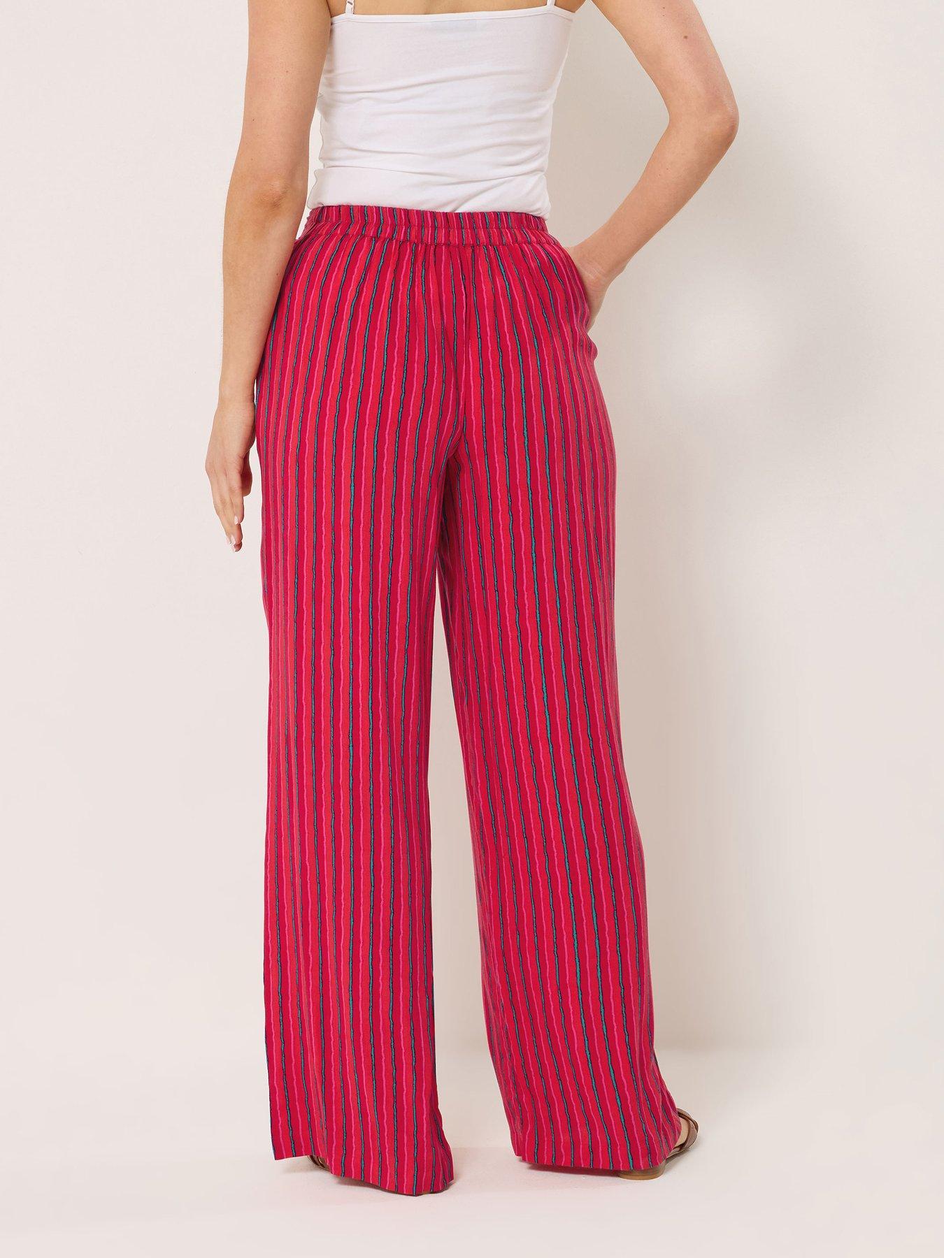 Image 2 of 5 of Long Tall Sally Stripe Wide Leg Trousers 36" - Red