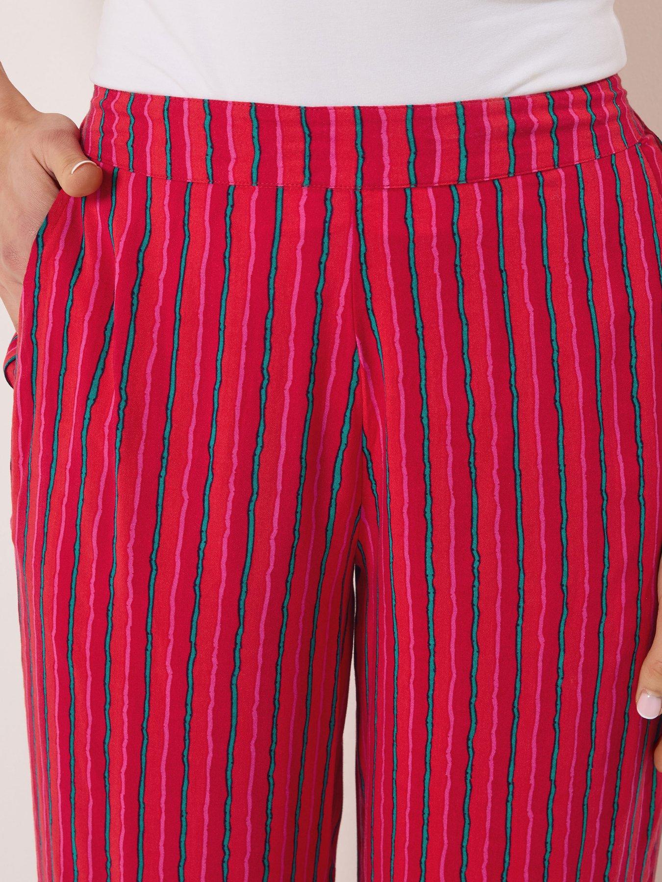 Image 4 of 5 of Long Tall Sally Stripe Wide Leg Trousers 36" - Red