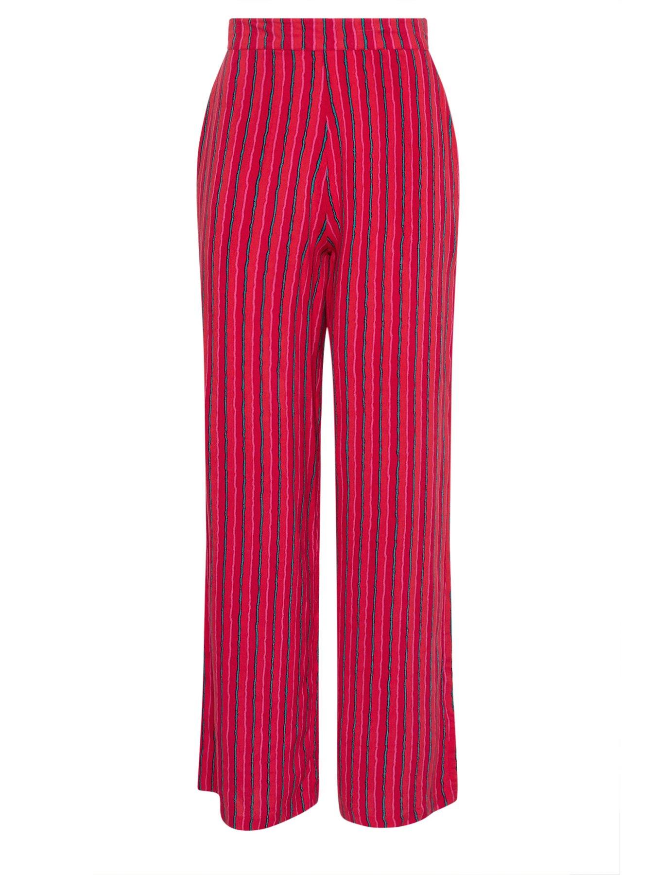 Image 5 of 5 of Long Tall Sally Stripe Wide Leg Trousers 36" - Red