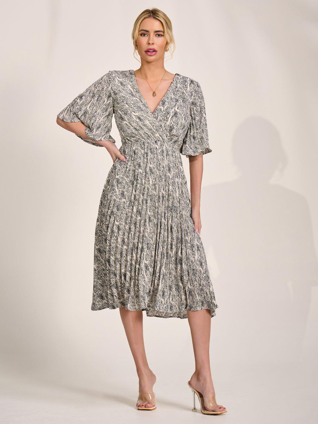 Jolie Moi Pleated Wrap Midi Dress