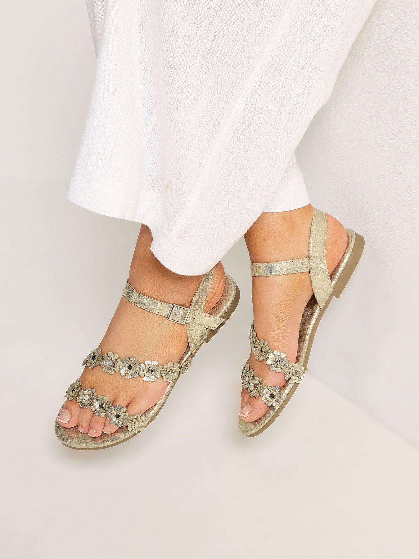 yours-wide-fit-ditsy-floral-flat-sandals-goldfront