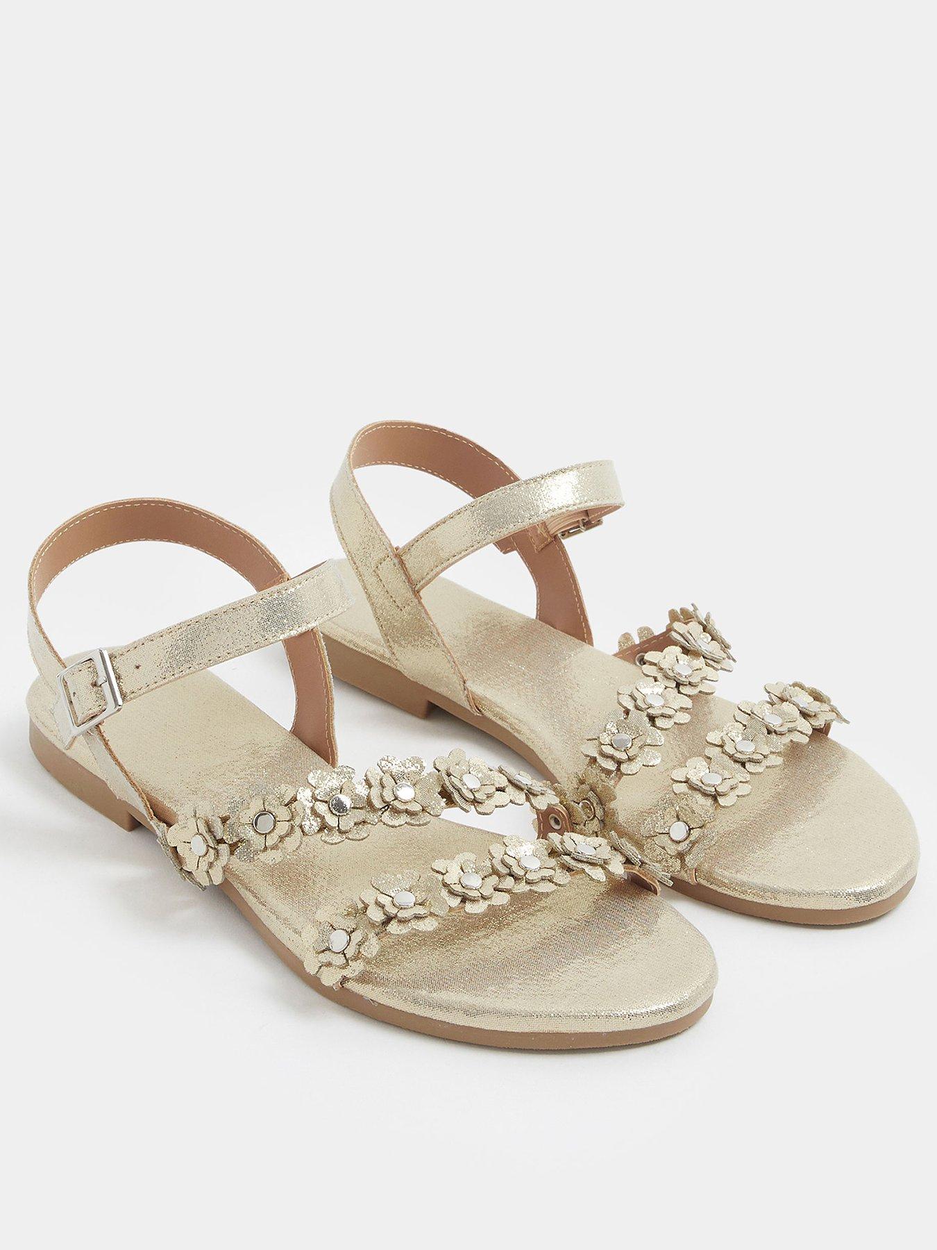 yours-wide-fit-ditsy-floral-flat-sandals-goldstillFront