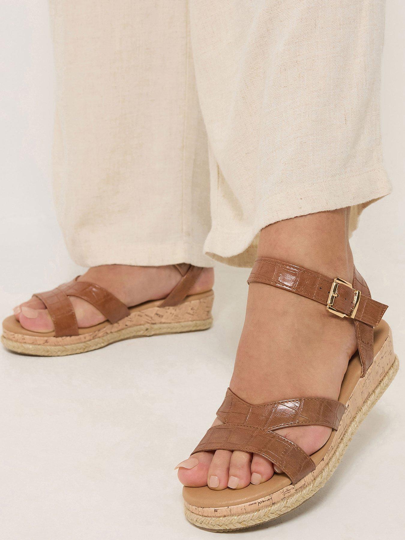 Image 1 of 4 of Yours Wide Fit V Cut Plaited Wedges - Brown