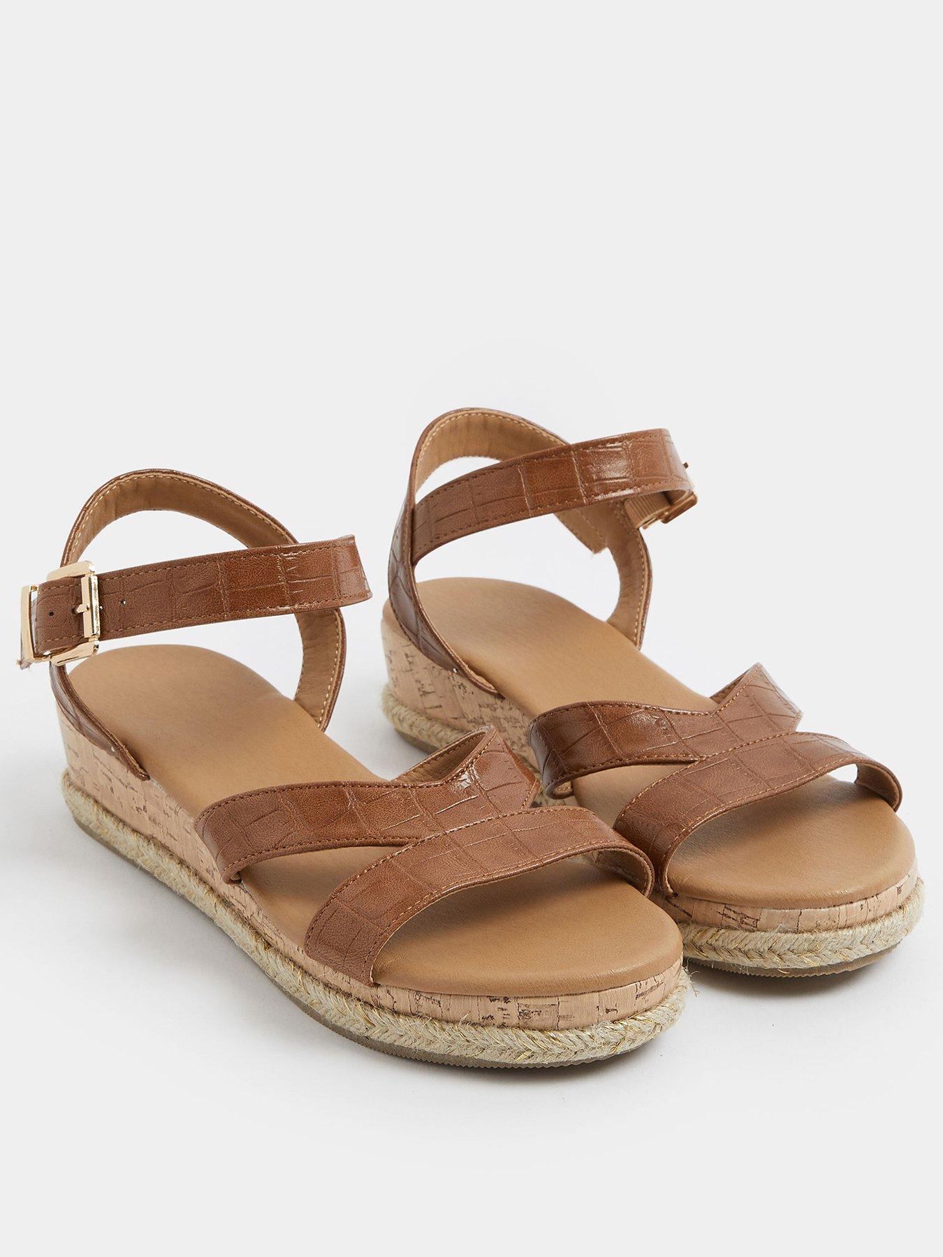 Image 2 of 4 of Yours Wide Fit V Cut Plaited Wedges - Brown