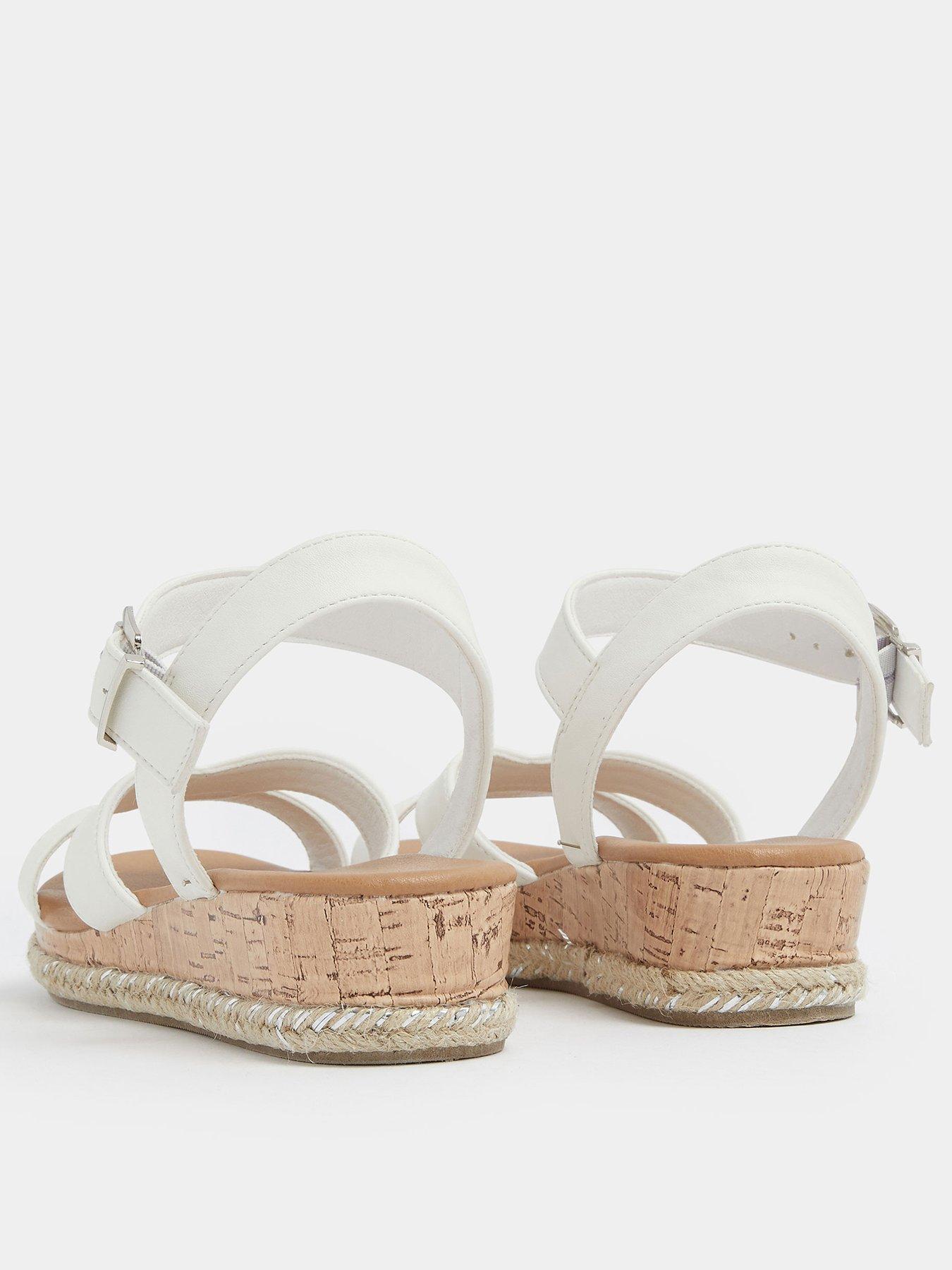 Image 3 of 4 of Yours Extra Wide Fit V Cut Plaited Wedges - White