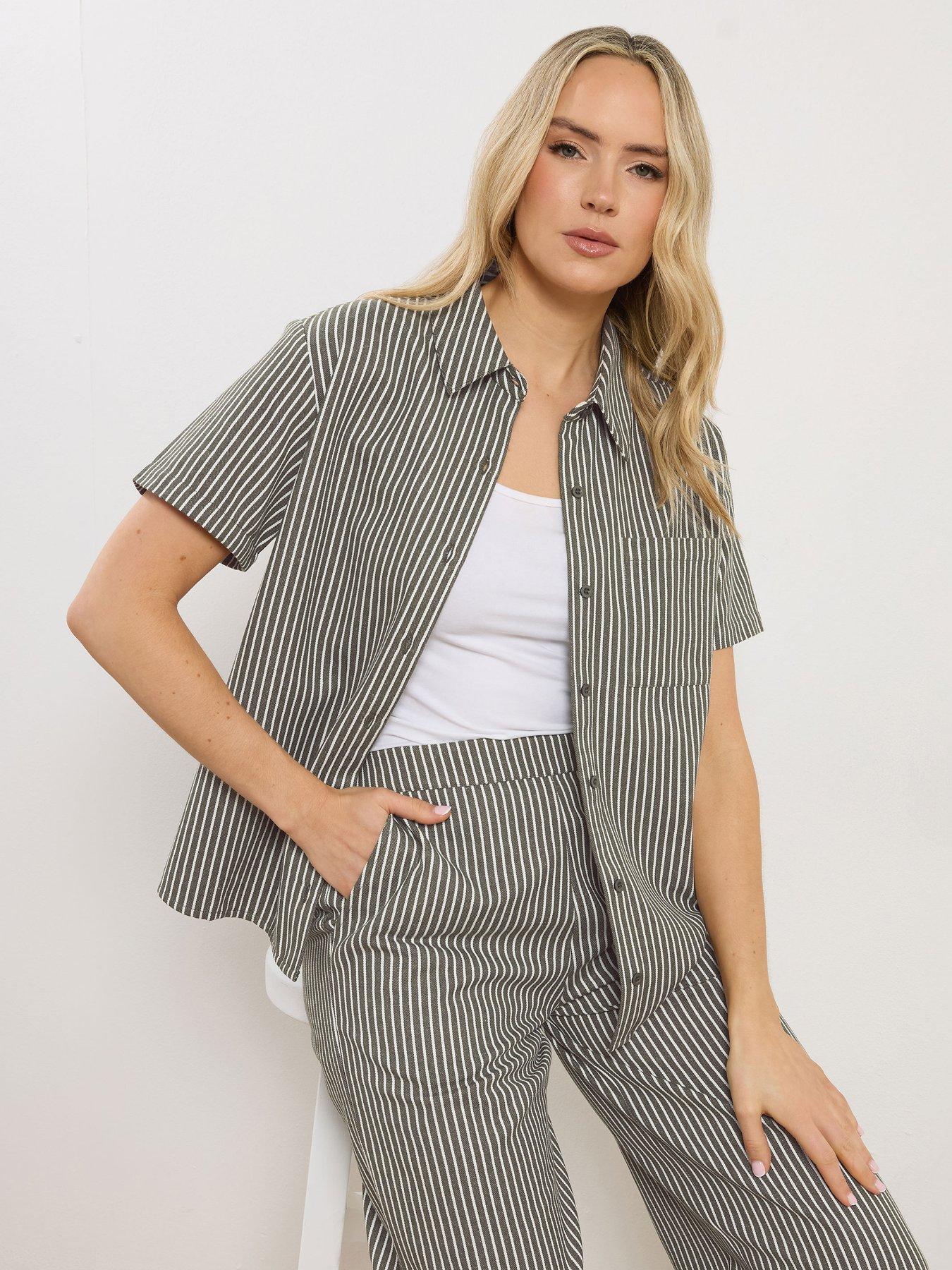 Image 1 of 6 of Long Tall Sally Stripe Button Shirt - Green