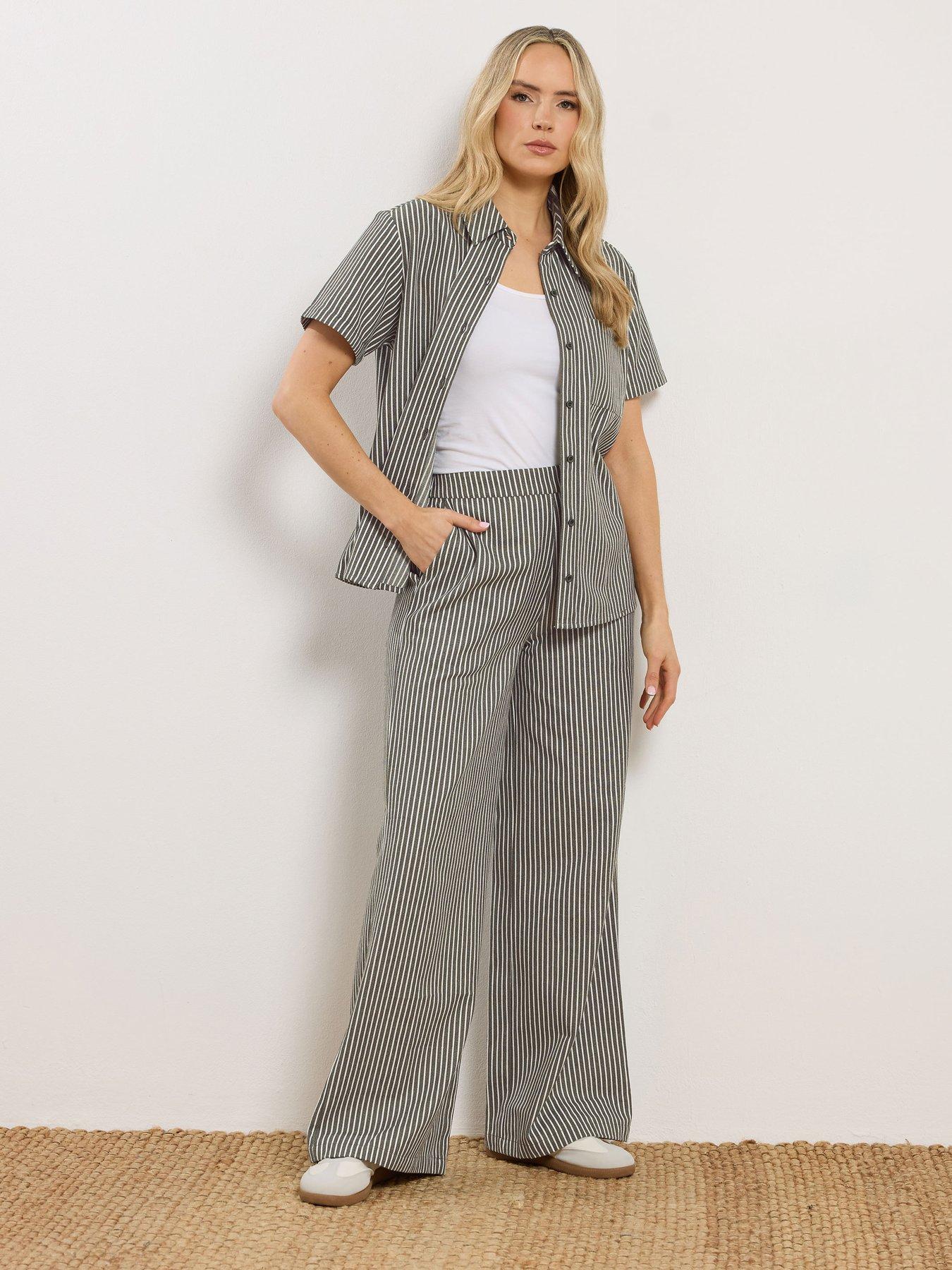 Long Tall Sally Stripe Wide Leg Trousers 34" - Green