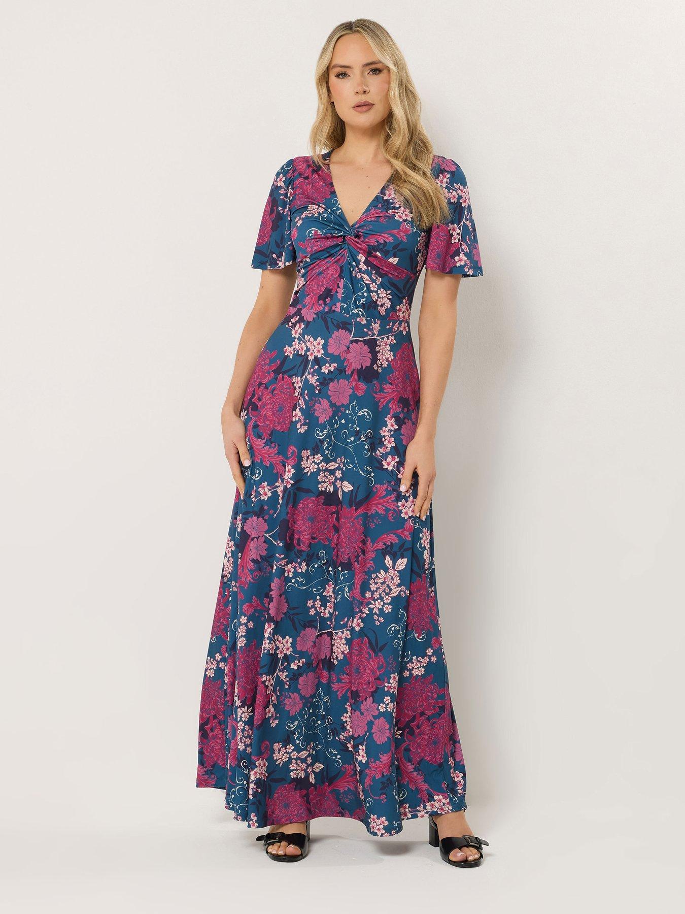 Long Tall Sally Floral Twist Front Dress - Blue