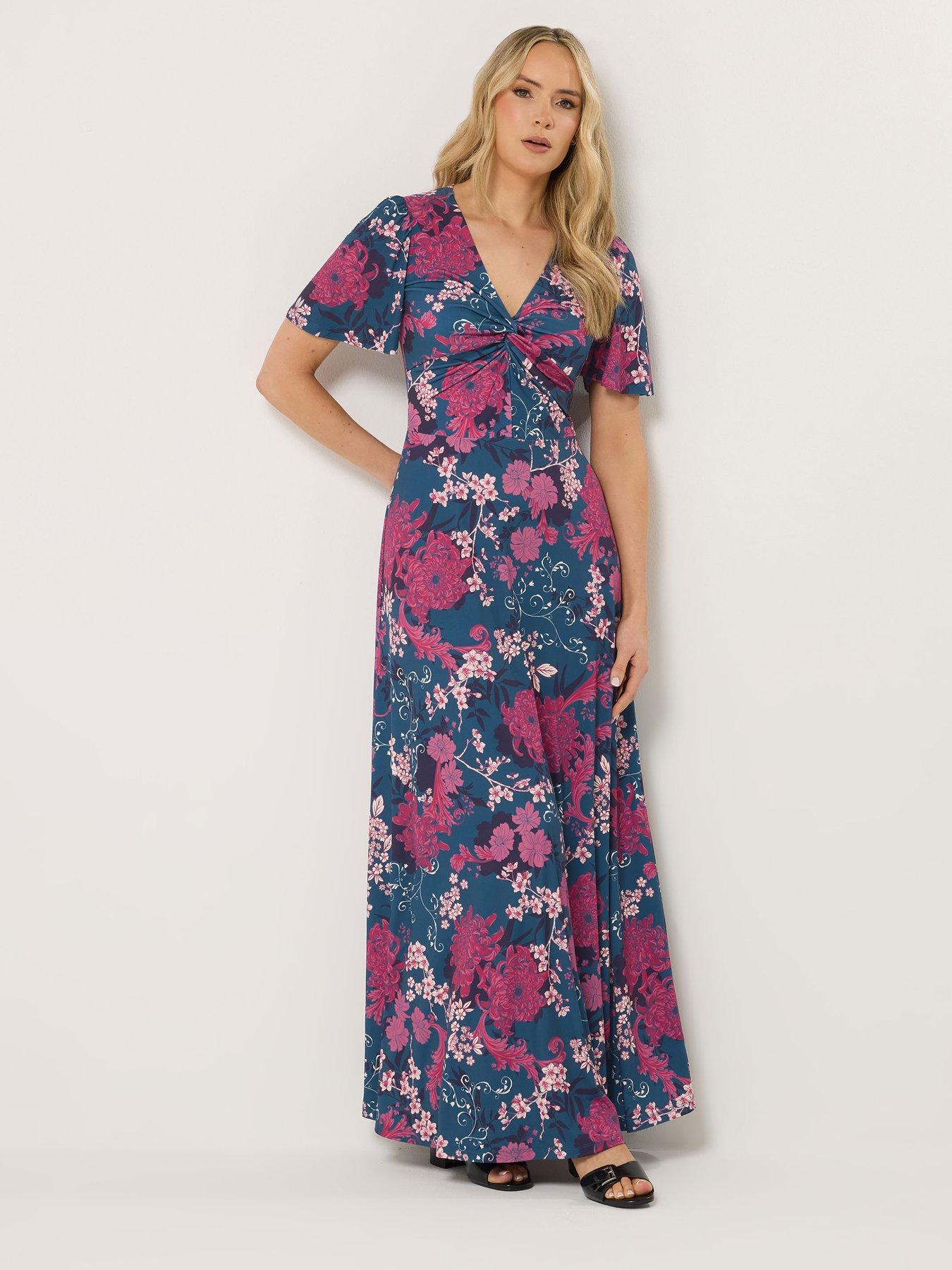 Image 3 of 4 of Long Tall Sally Floral Twist Front Dress - Blue
