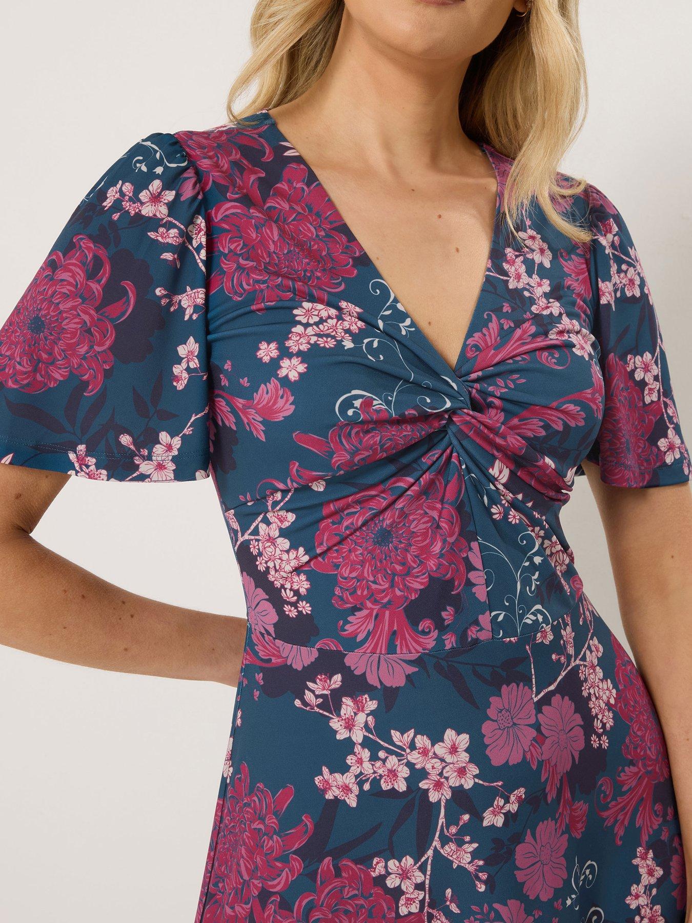 Image 4 of 4 of Long Tall Sally Floral Twist Front Dress - Blue