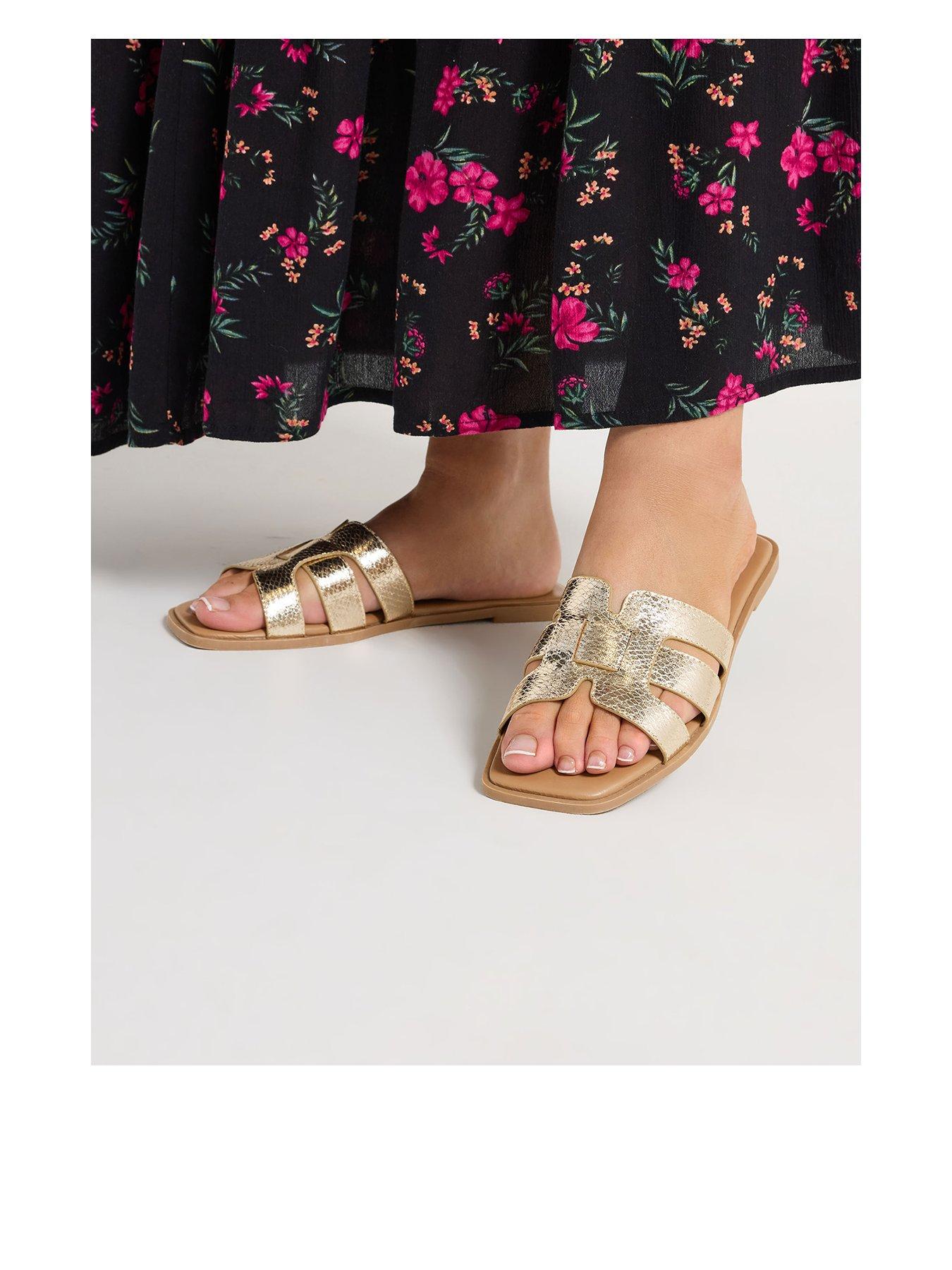 Yours Wide Fit Cut Out Mule Sandals - Gold