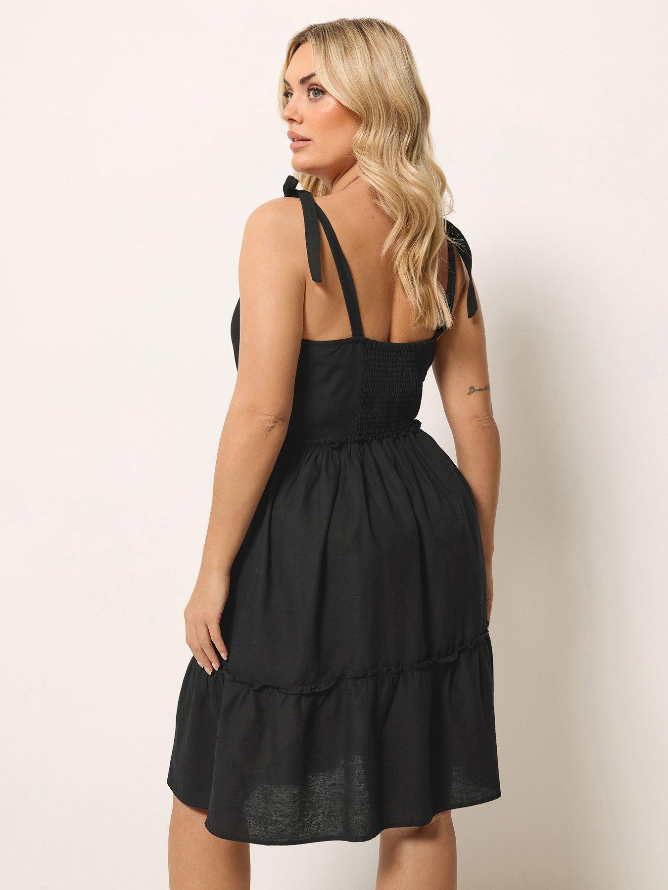 yours-curve-linen-tiered-smock-dress-blackstillFront