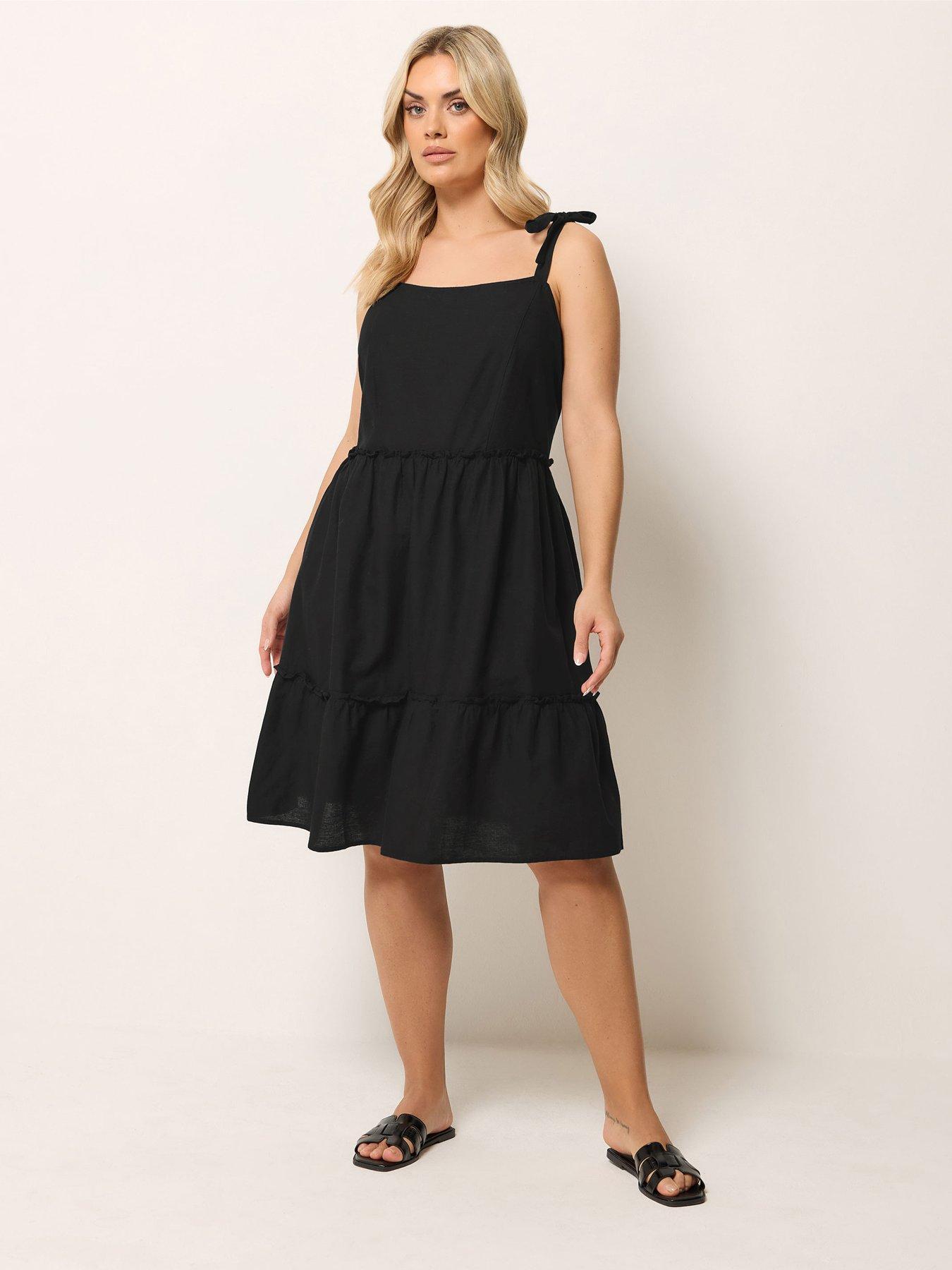 yours-curve-linen-tiered-smock-dress-blackback