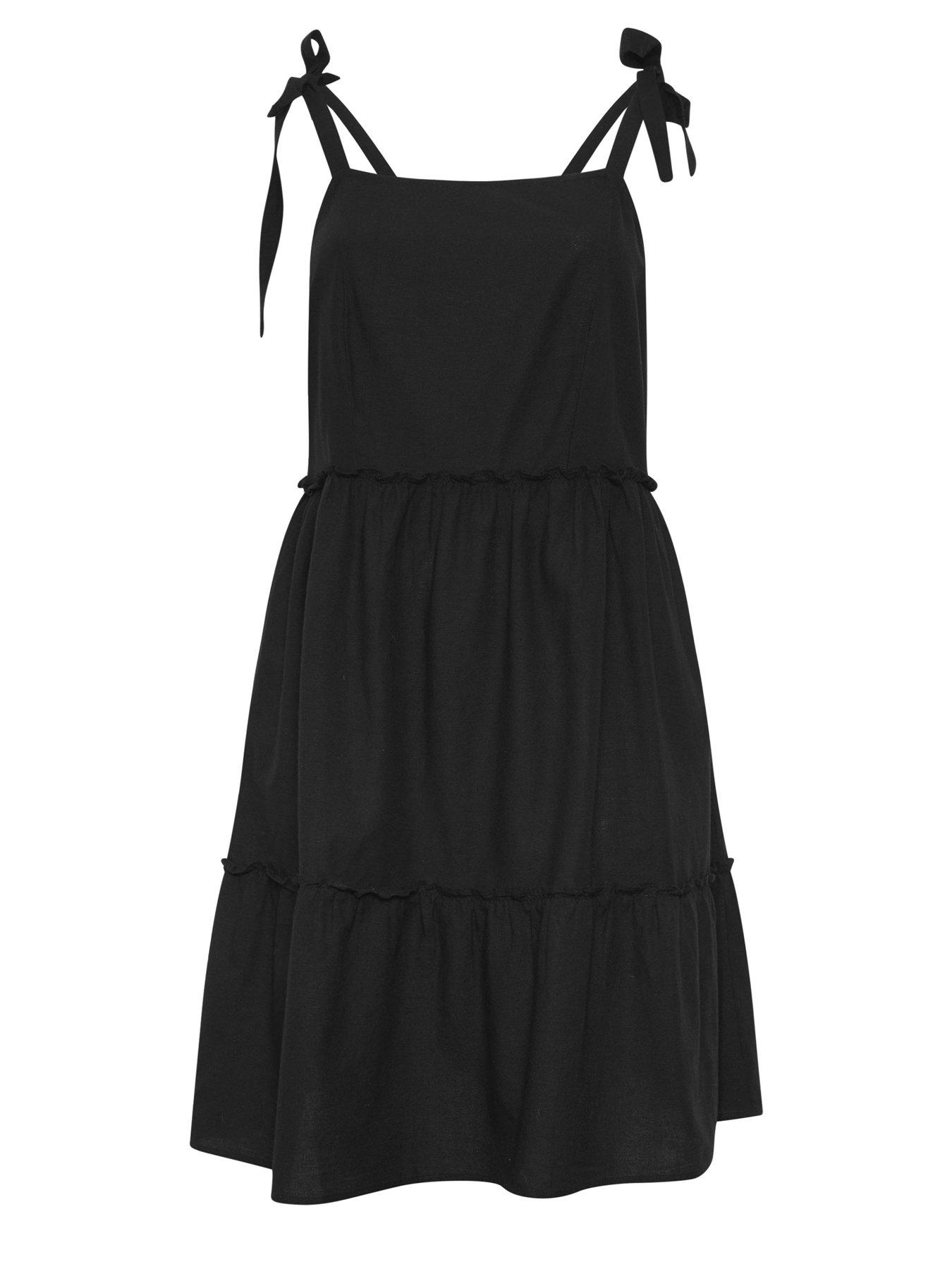 yours-curve-linen-tiered-smock-dress-blackdetail