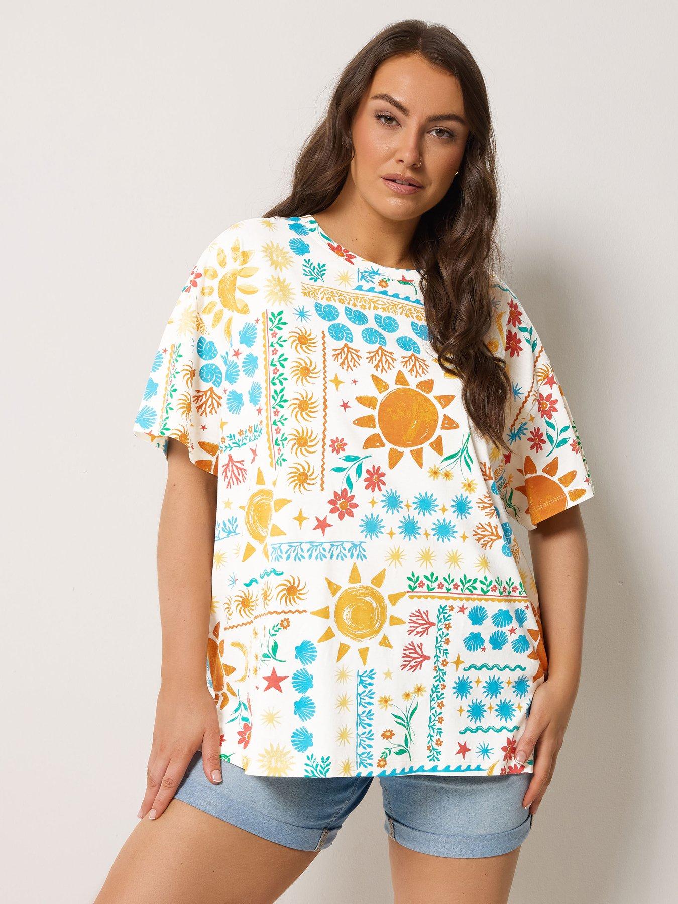 Yours Curve Step Hem Boxy T-Shirt - Cream