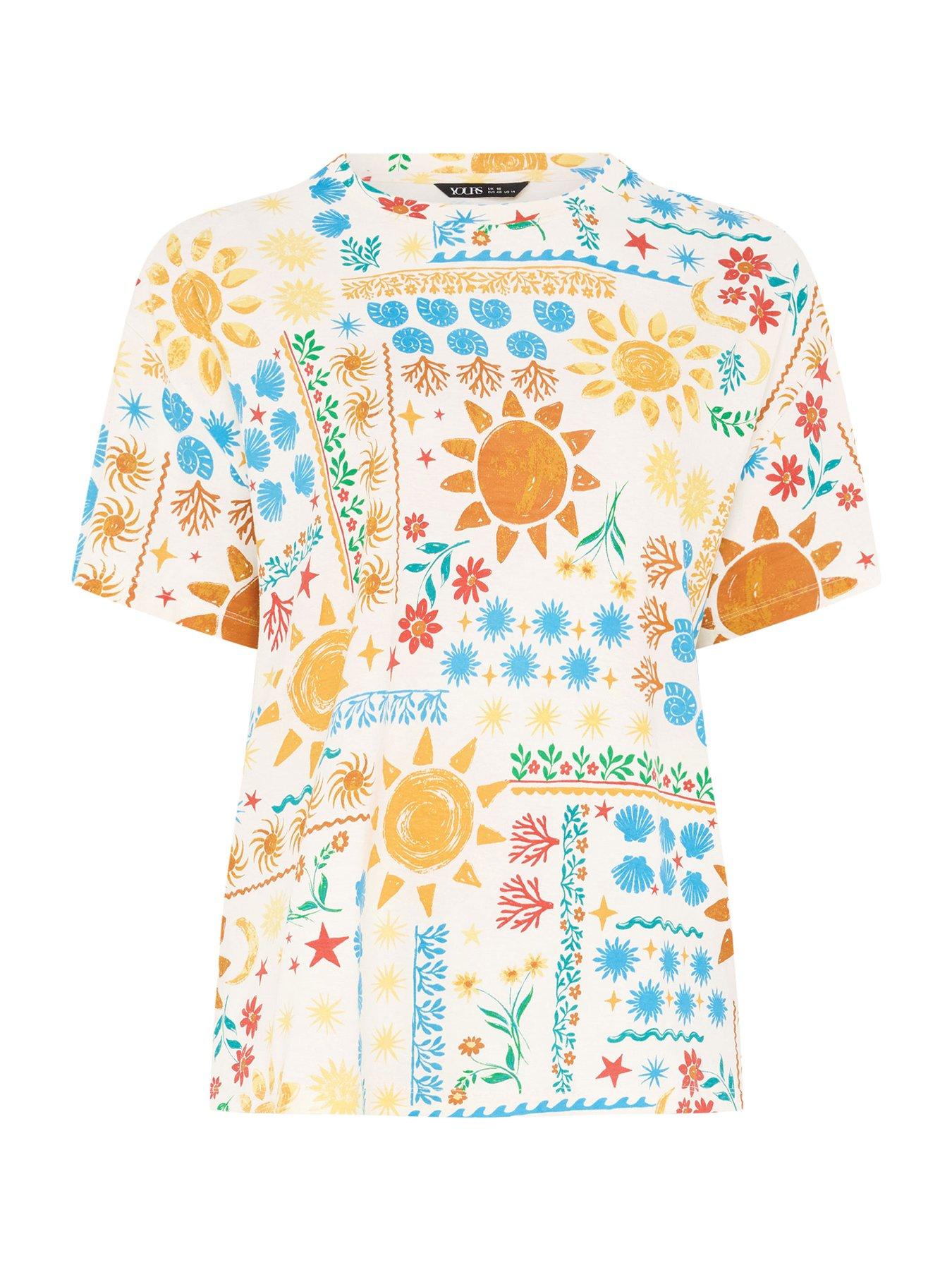 Image 5 of 5 of Yours Curve Step Hem Boxy T-Shirt - Cream