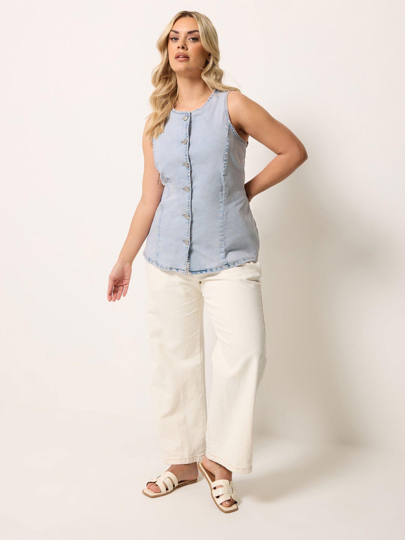 Image 3 of 4 of Yours Curve Elongated Denim Waistcoat - Blue