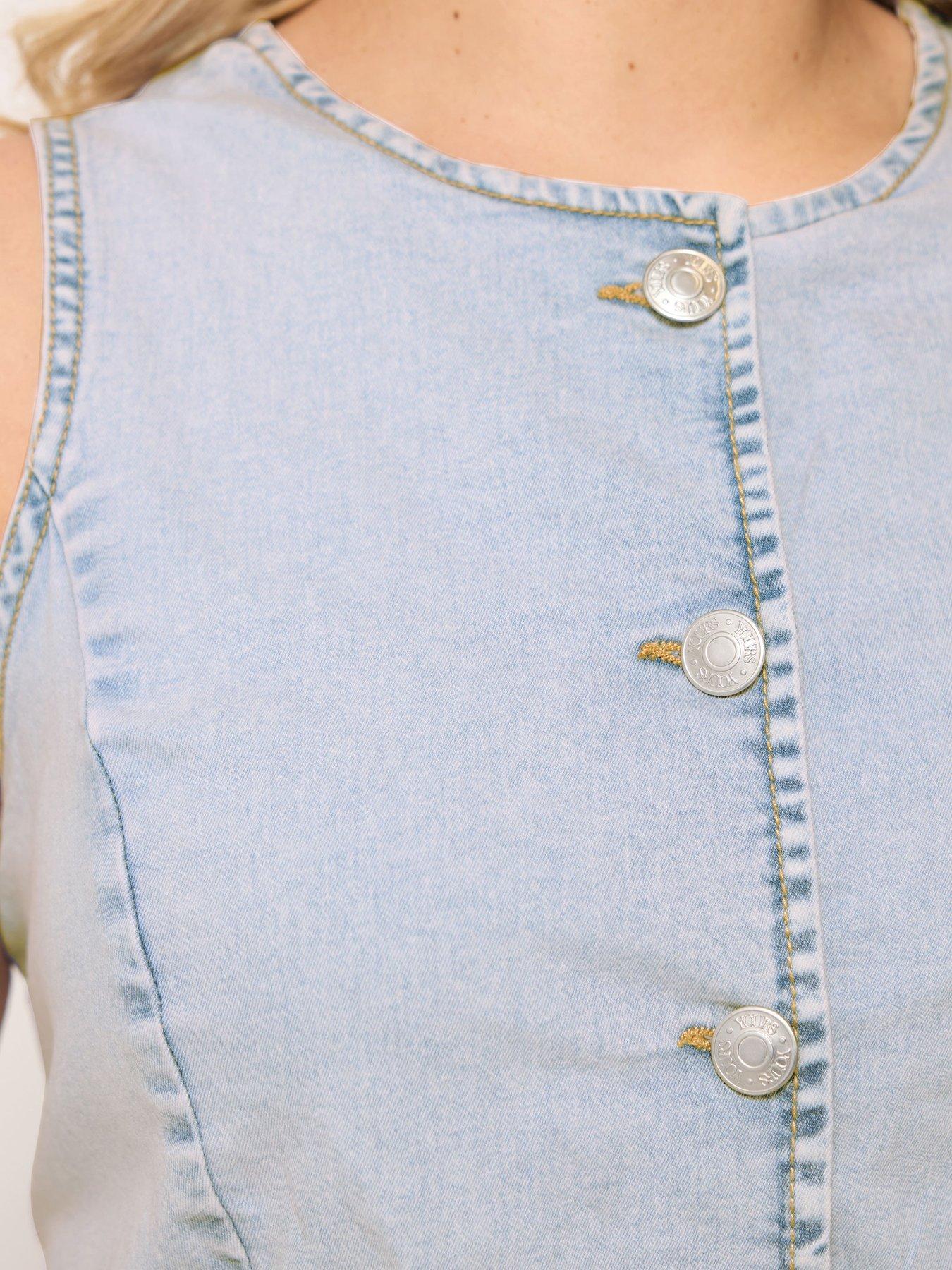 Image 4 of 4 of Yours Curve Elongated Denim Waistcoat - Blue