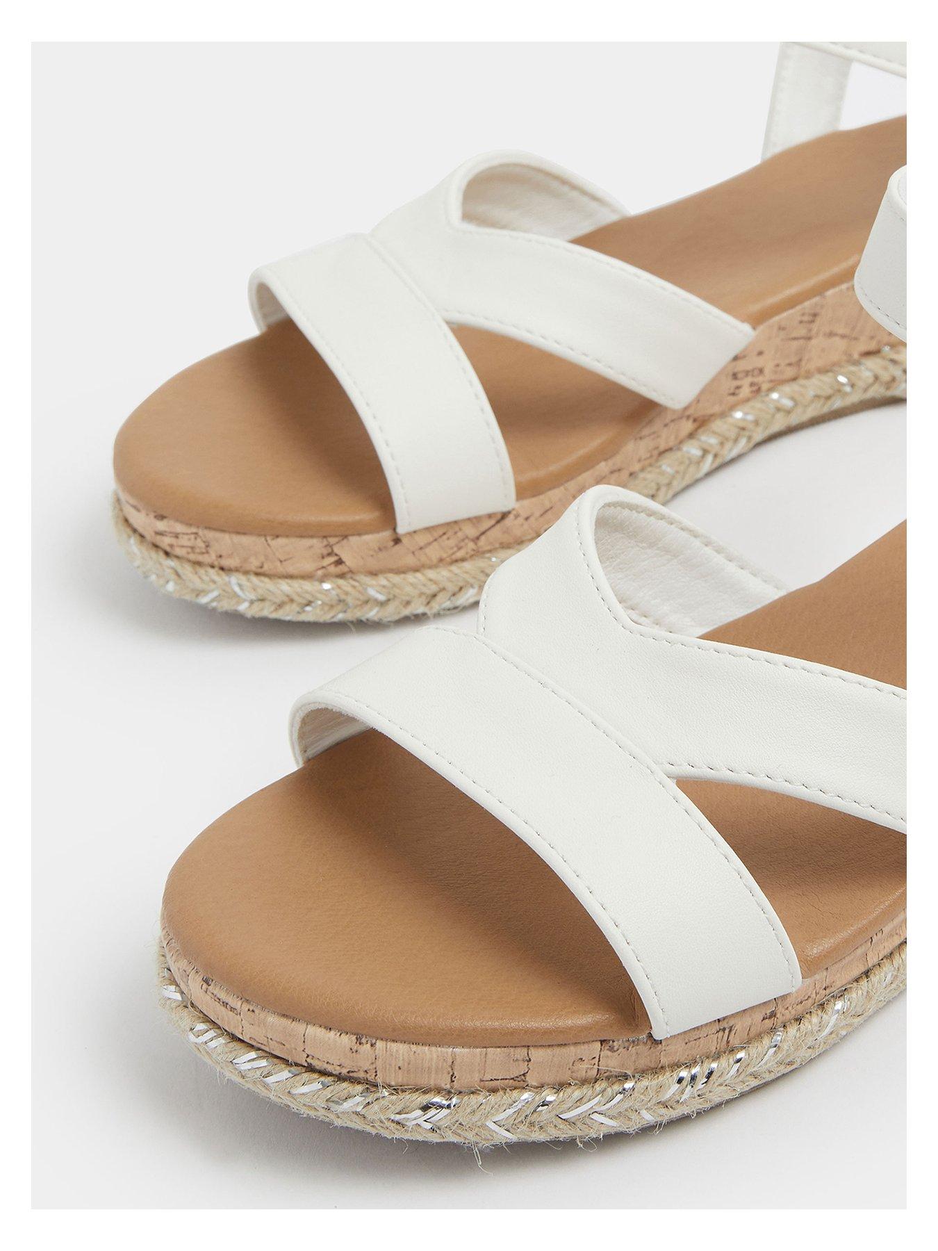 Image 4 of 4 of Yours Wide Fit V Cut Plaited Wedges - White