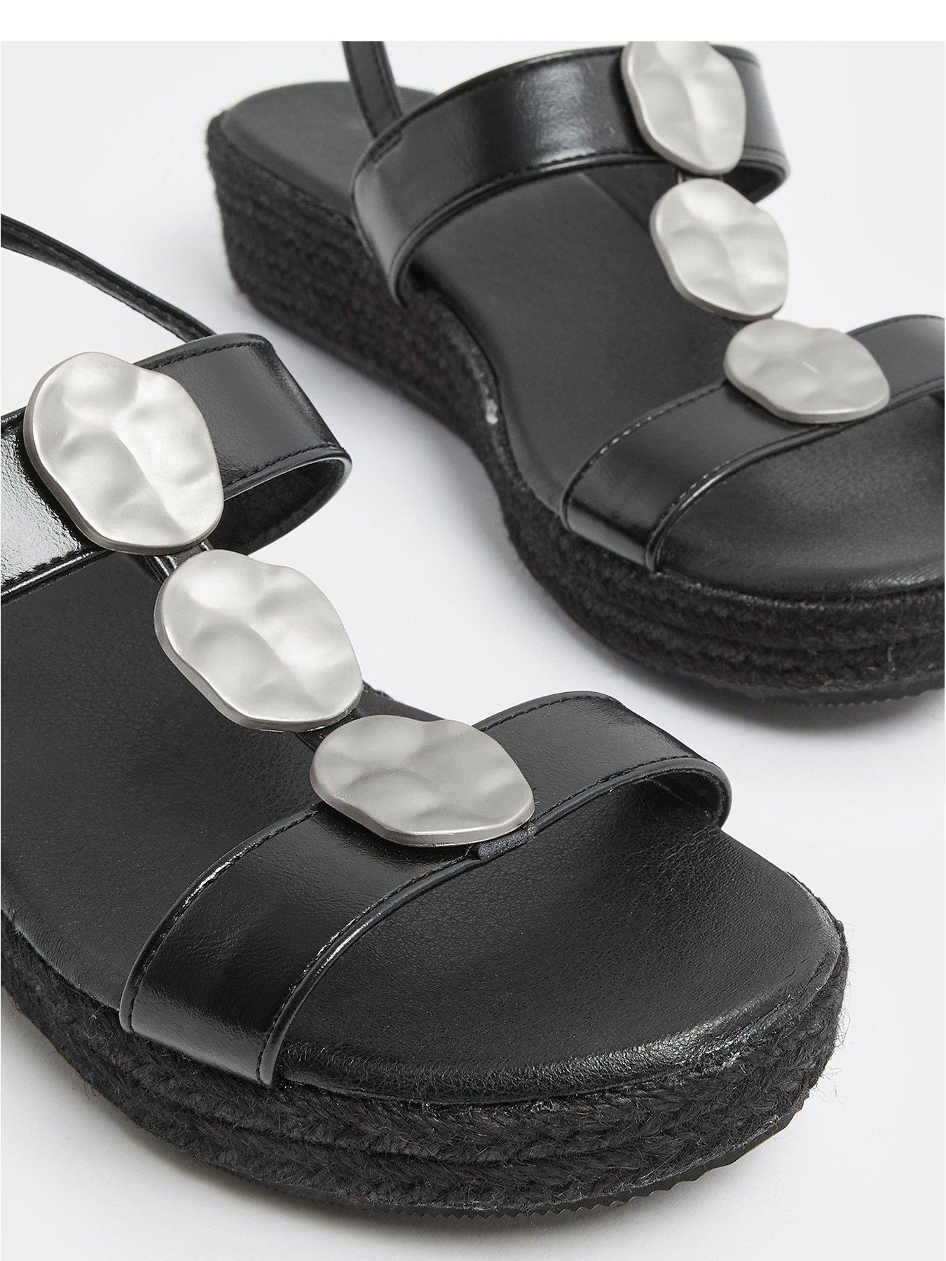 Image 4 of 4 of Yours Wide Fit Hammered Metal Disk Wedges - Black