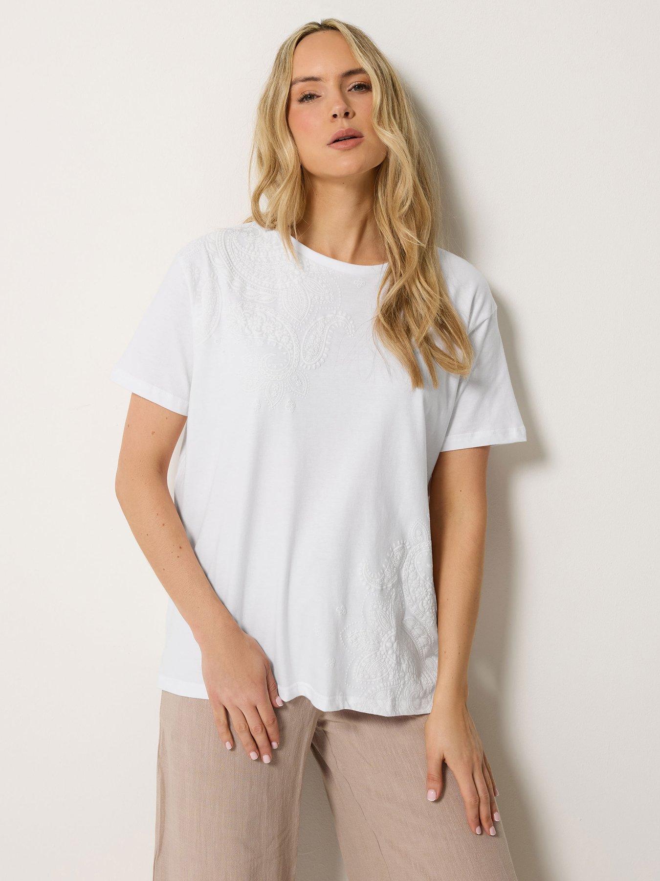 Long Tall Sally LTS Tall White Paisley Cotton T-Shirt