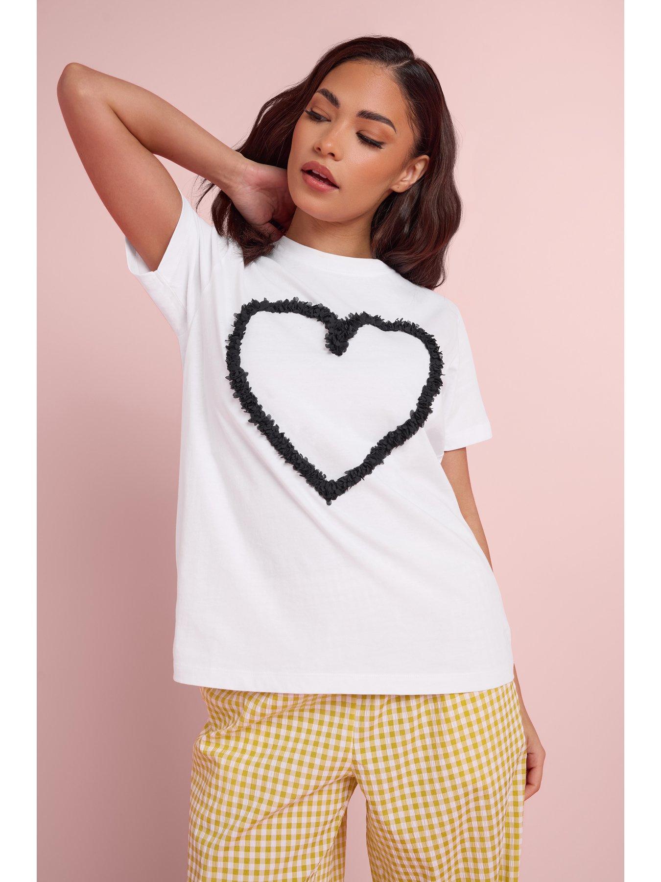 PixieGirl Petite Heart Applique Short Sleeve T-Shirt - White
