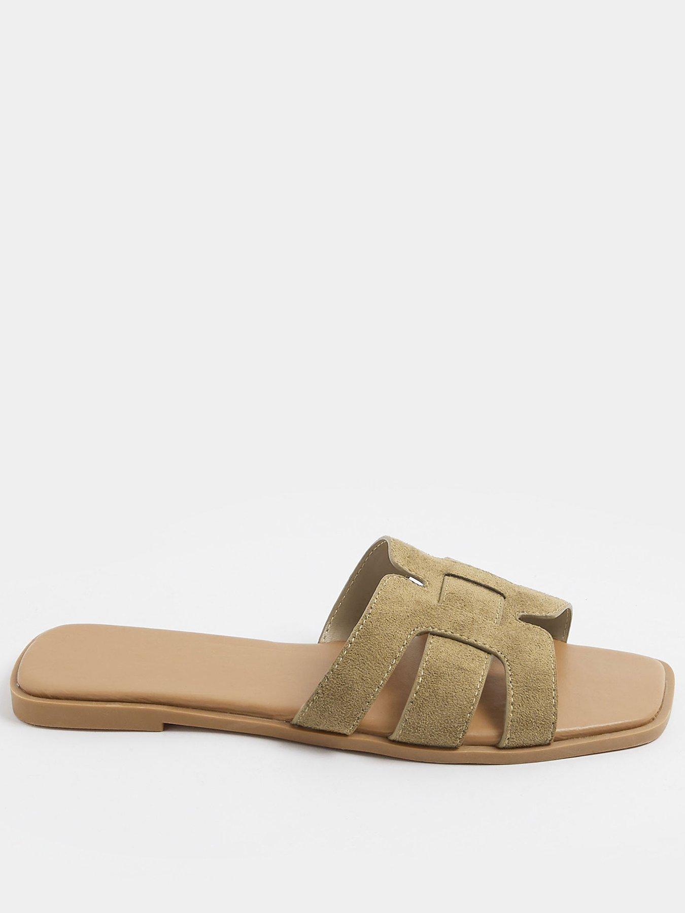 Yours Wide Fit Cut Out Mule Sandal - Khaki Green