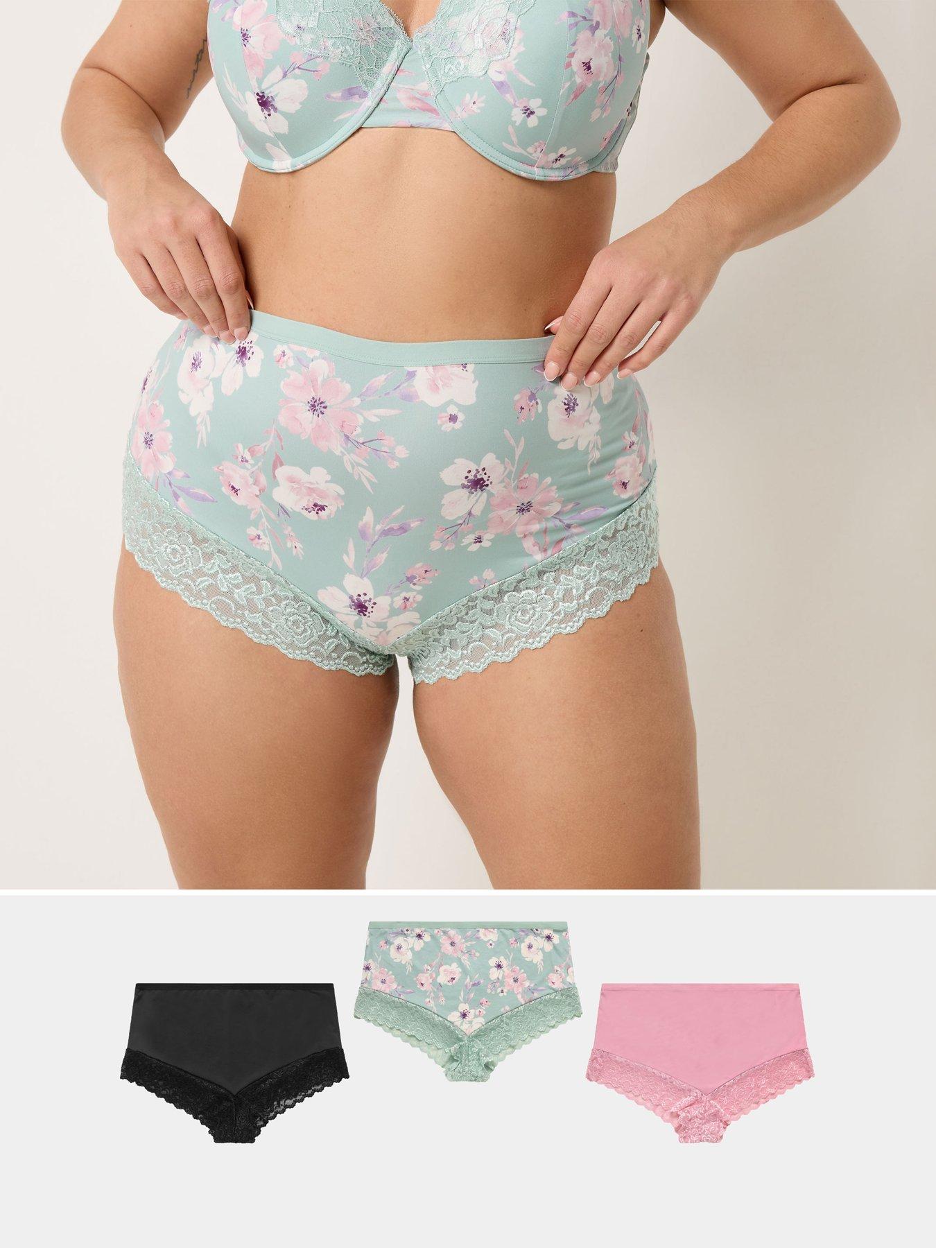 Image 1 of 5 of Yours Curve 3 Pack Lace Trim Printed Full Briefs