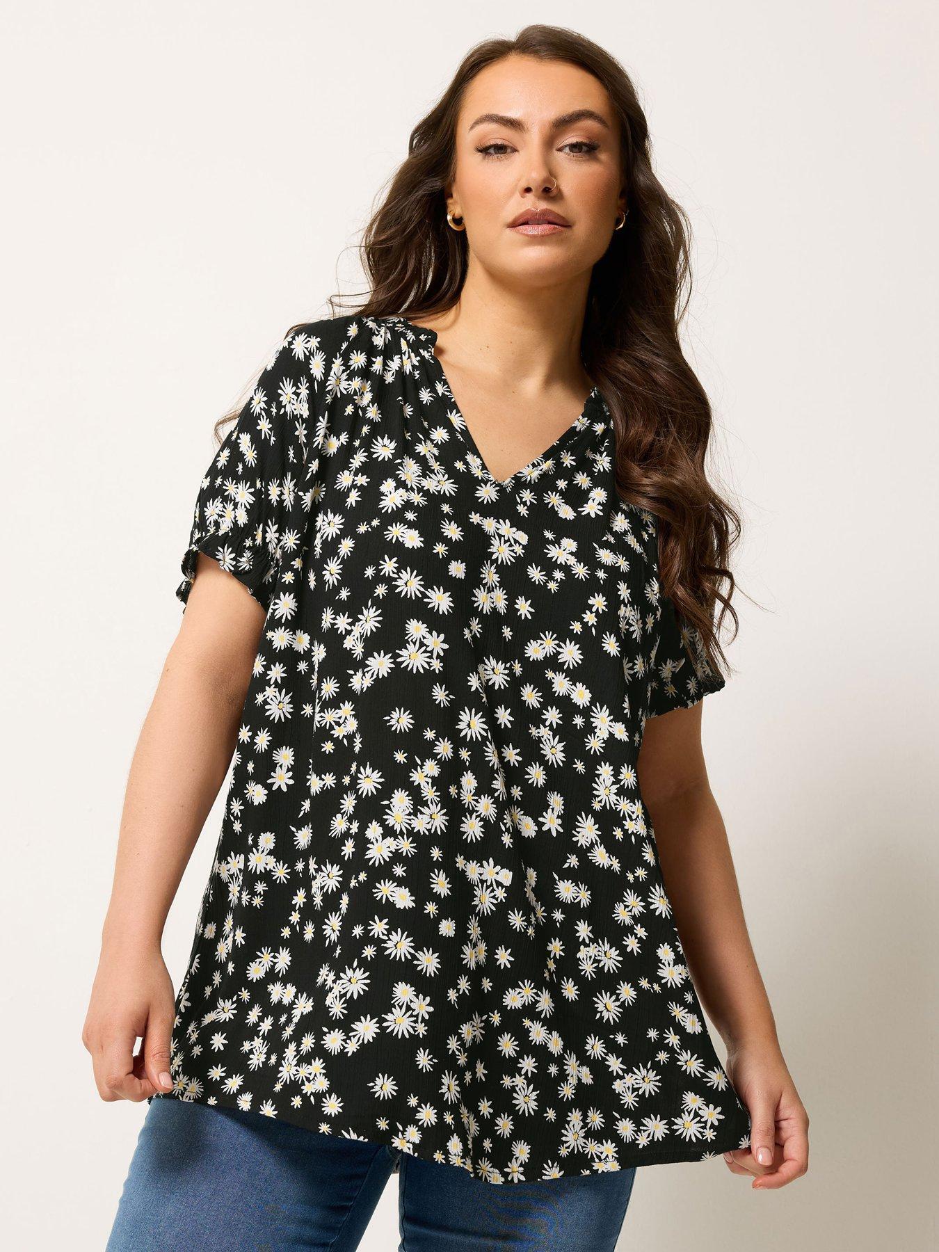 Image 1 of 4 of Yours Curve Crinkle Gypsy Top - Black