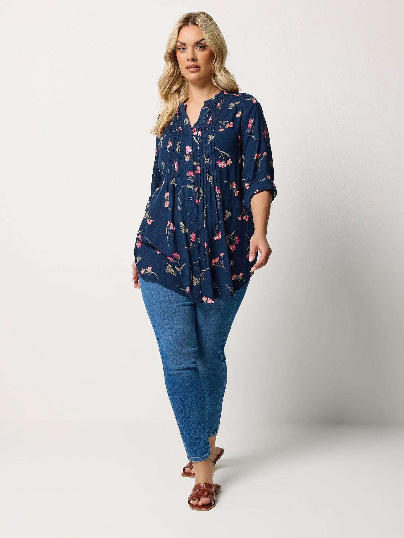 yours-curve-floral-pintuck-blouse-blueback