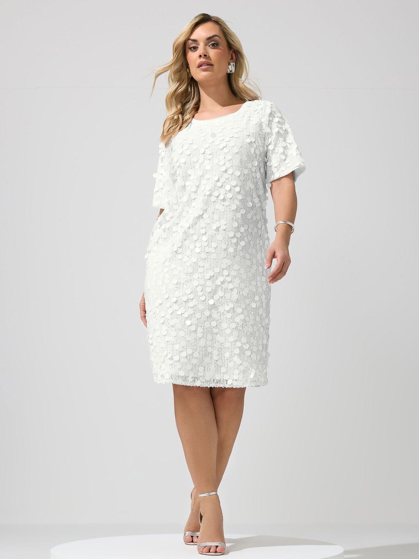 Yours Curve Sequin T-Shirt Dress - White